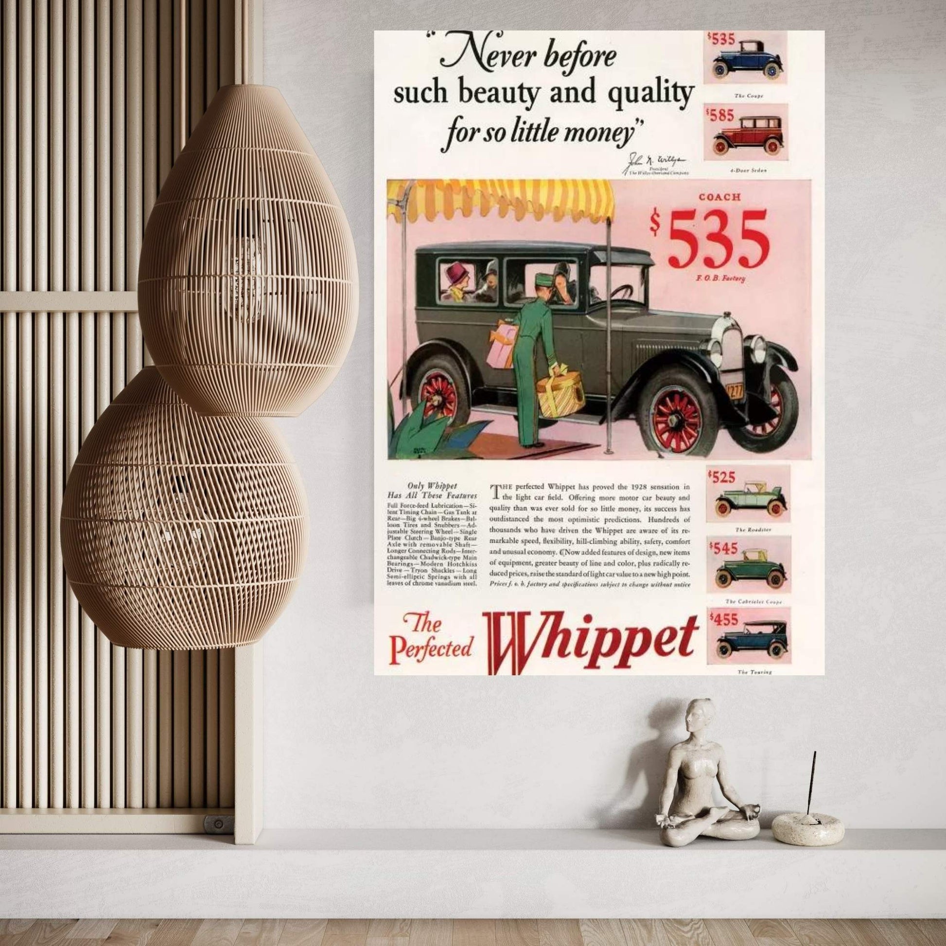 1920s Willys-Knight Magazine Advert Canvas Wall Art - Y Canvas