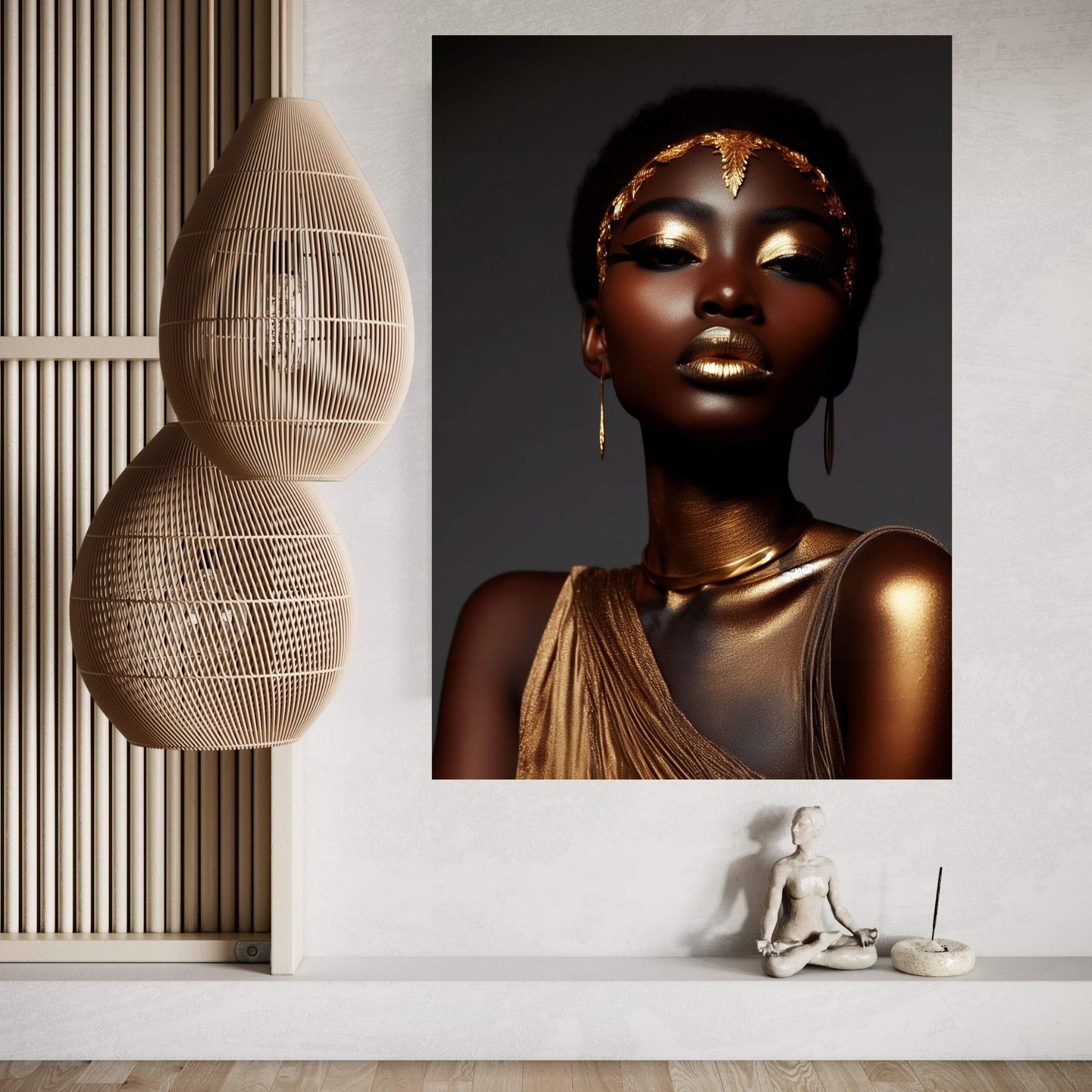 African Black Woman Gold Make-up Canvas Portrait Canvas Wall Art - Y Canvas