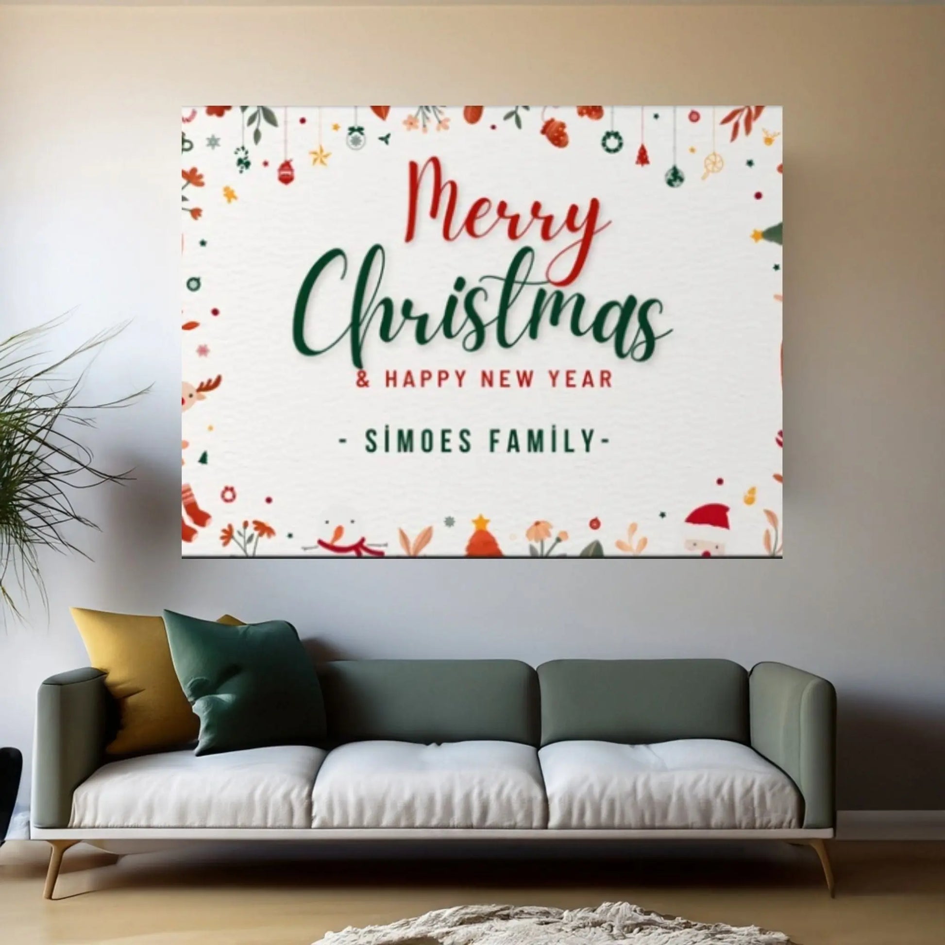 Christmas Decor Sign Personalized Custom Family Welcome Home Holiday Wall Art Canvas Print Decorations Name Sign Modern Farmhouse Wall Decor - Y Canvas