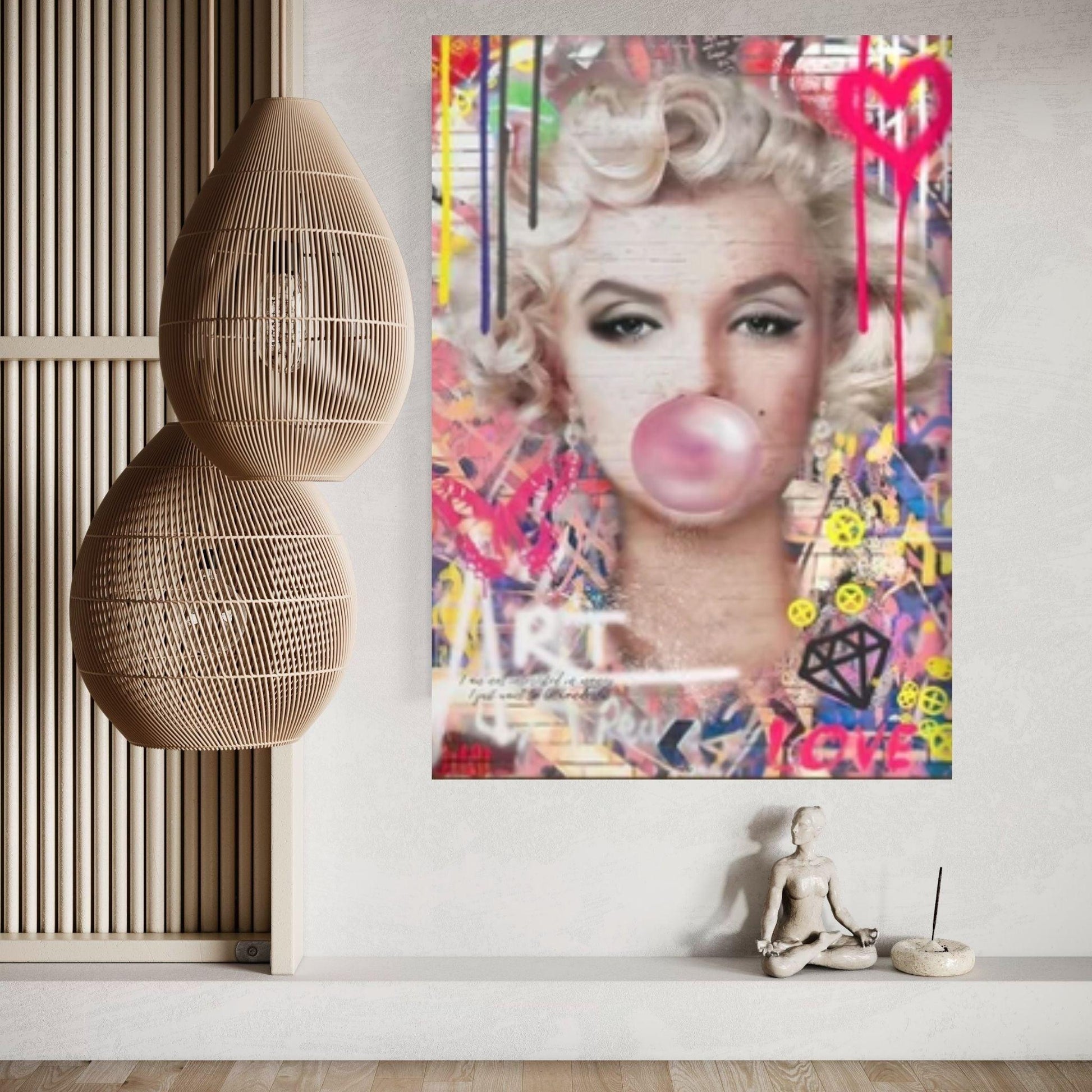 Marilyn Monroe Wall Art Canvas, Monroe Pink Bubble Gum Art Poster, Printed Picture Wall Art Decoration - Y Canvas