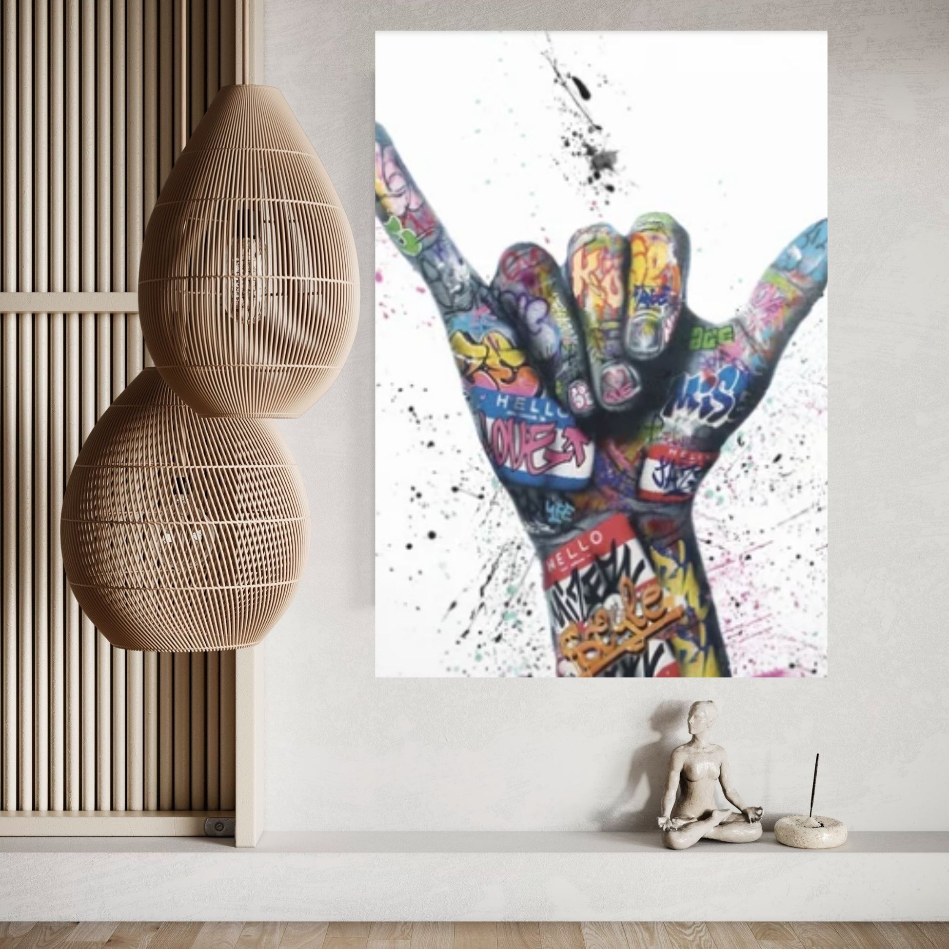 Banksy Canvas Wall Art, Hands Victory Gesture Graffiti Painting Art Print, Graffiti Canvas Painting - Y Canvas