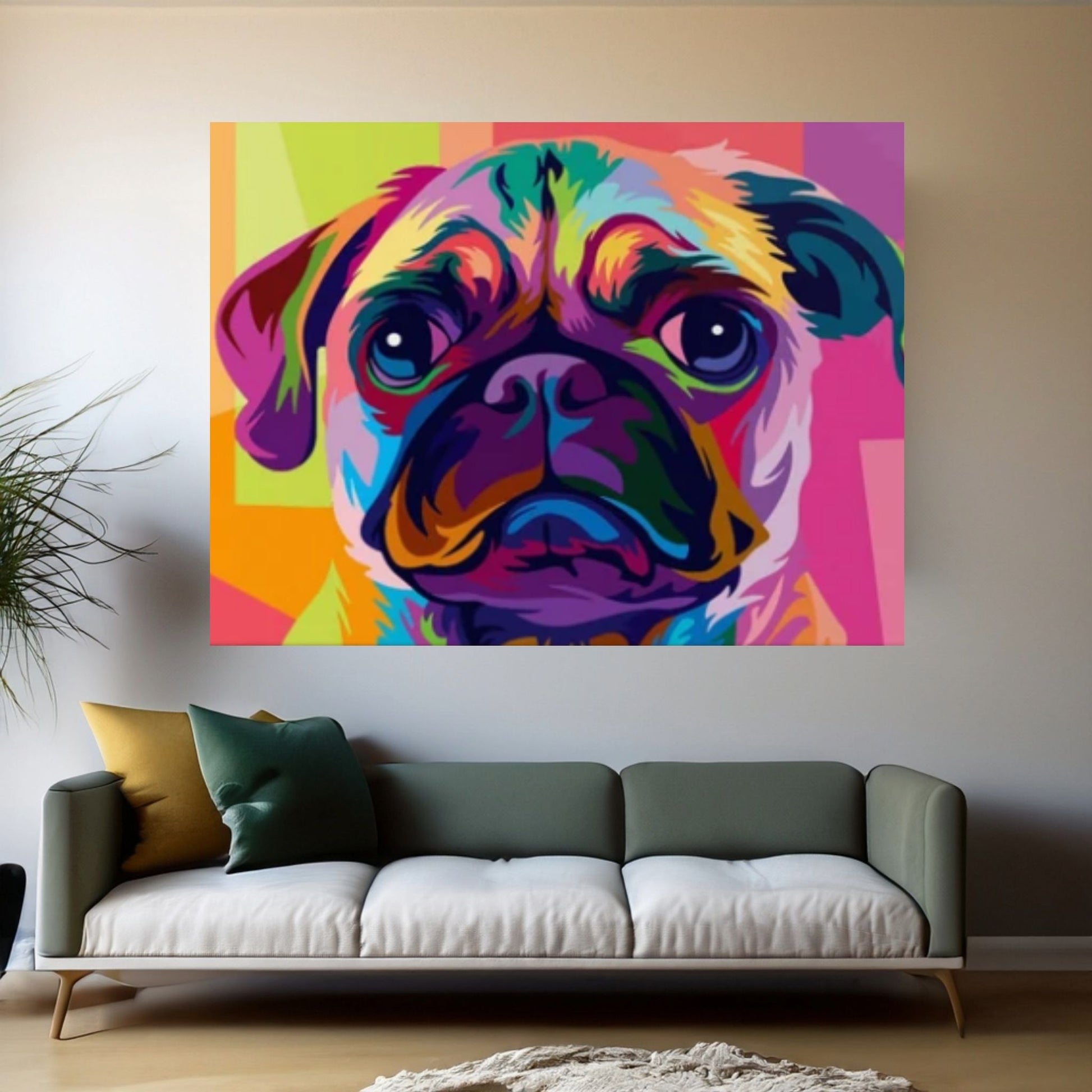 Pop Art Pug Dog Canvas Print Wall Art, Fanny Retro Art Print Canvas Wall Decor - Y Canvas