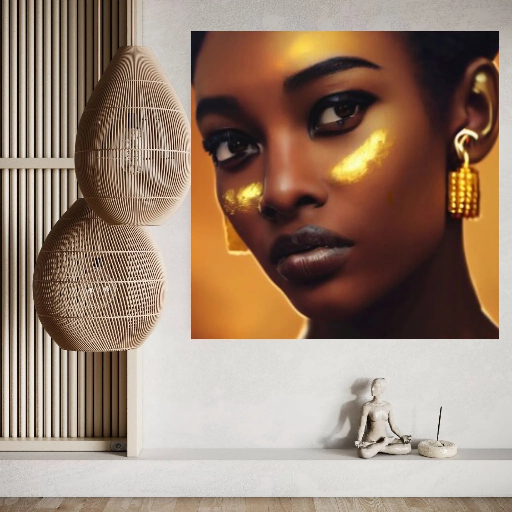 African Afro Canvas, African Woman Canvas, Gold Lip Art, Abstract Art Canvas, Ethnic Artwork, Black Woman Printed, African Gold Lip Printed - Y Canvas