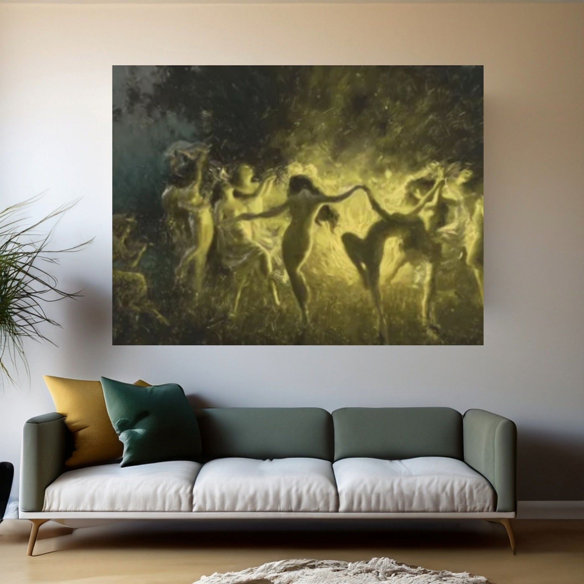 Joseph Tomanek /Large Size Painting, Witches Magic, Original Large Art Fire Dance (1889) Print On Canvas Or Paper - Y Canvas