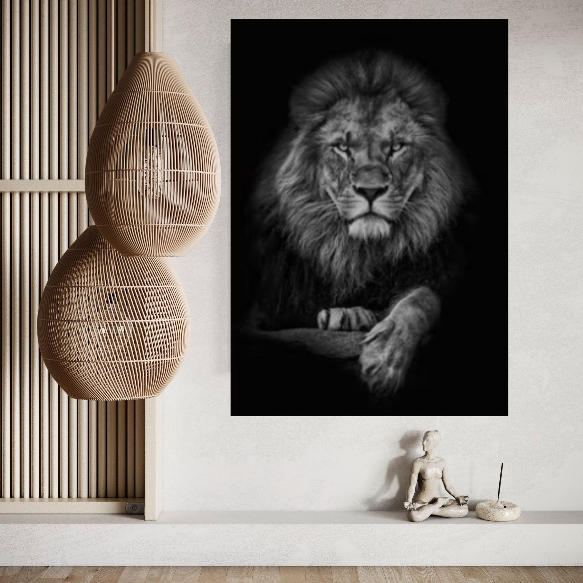 African Lion Canvas Wall Art, black and white lion Canvas Print - Y Canvas