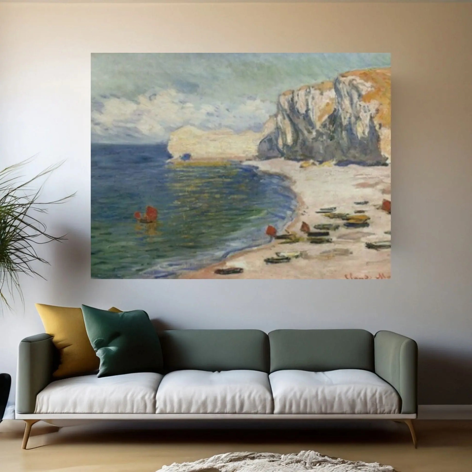 Claude Monet Exhibition Canvas Wall Art Poster, The Beach and the Falaise d'Amont Claude Monet - Y Canvas