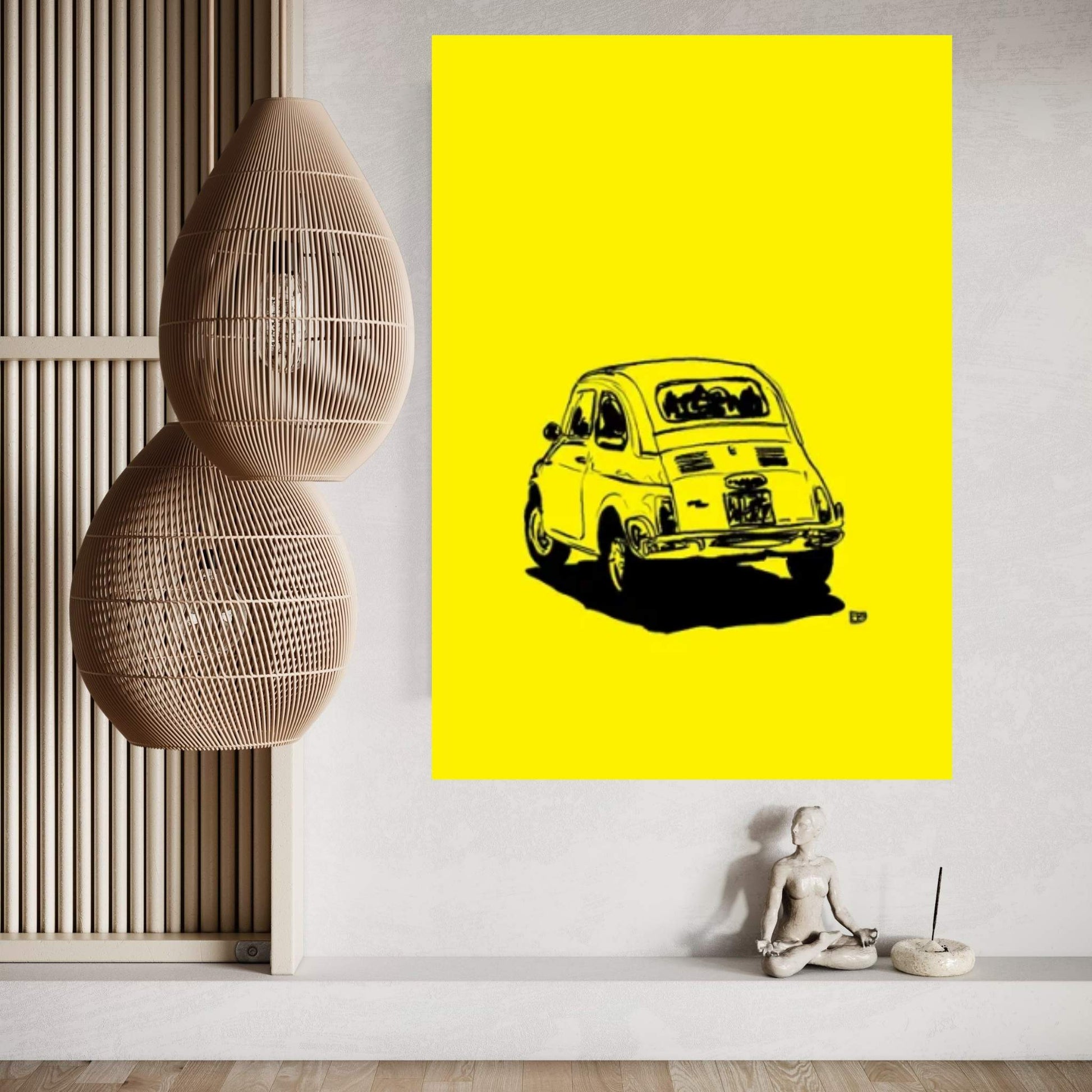 Fiat 500 In Yellow Canvas Wall Art - Y Canvas