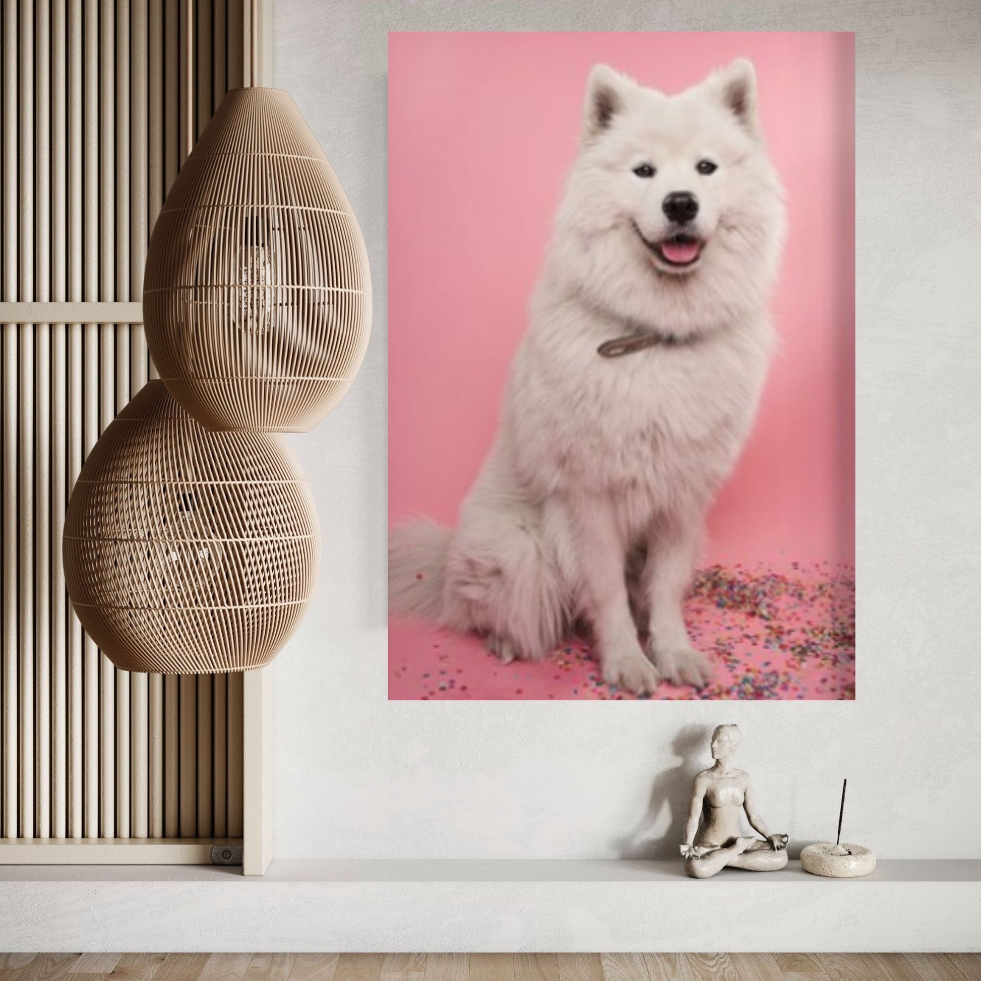 White Long Coat Dog Canvas Print Wall Art Fanny Retro Vintage Art - Y Canvas