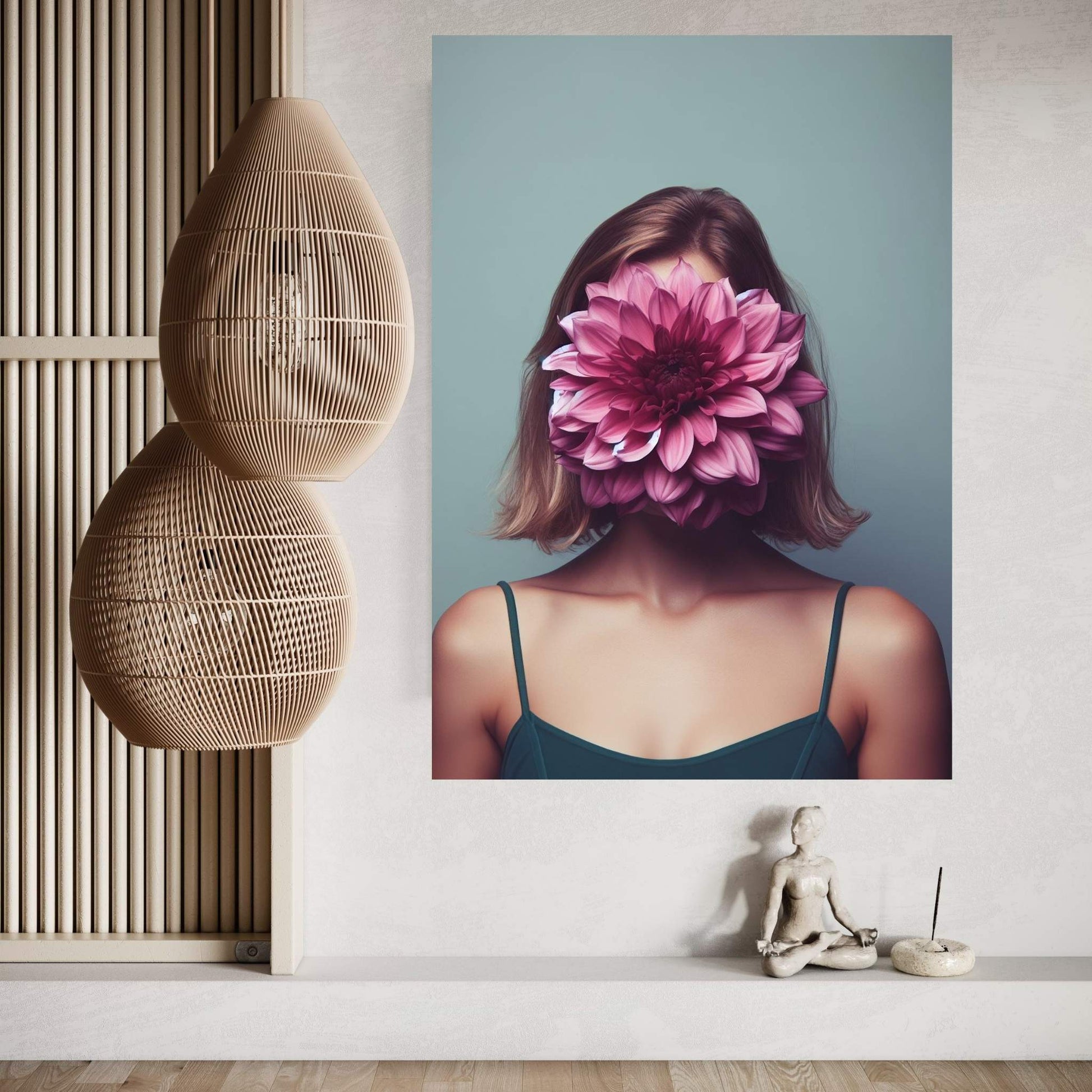 Woman Portrait Flower Head Canvas Wall Art - Y Canvas