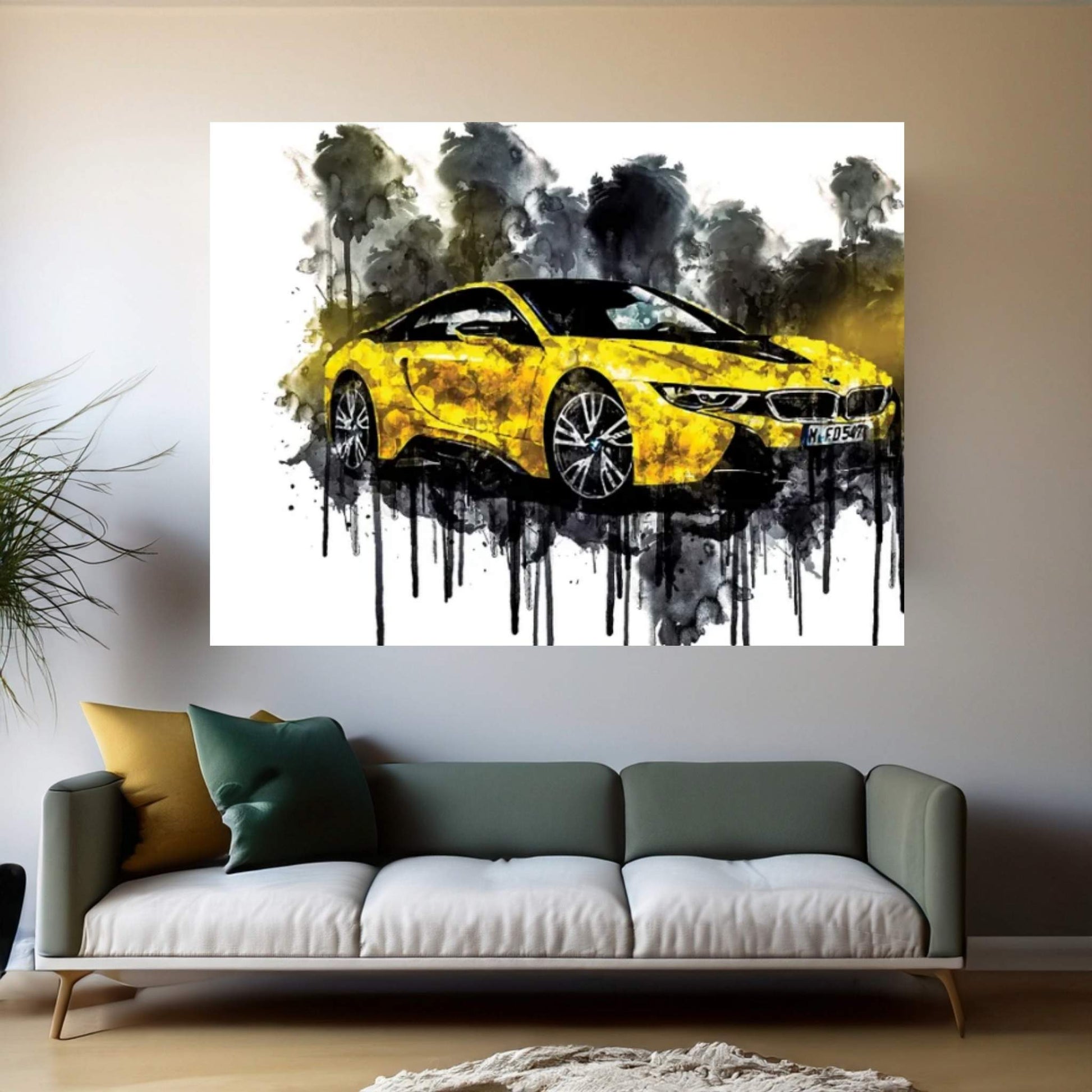 Car 2017 BMW i8 Frozen Yellow Edition Canvas Wall Art - Y Canvas