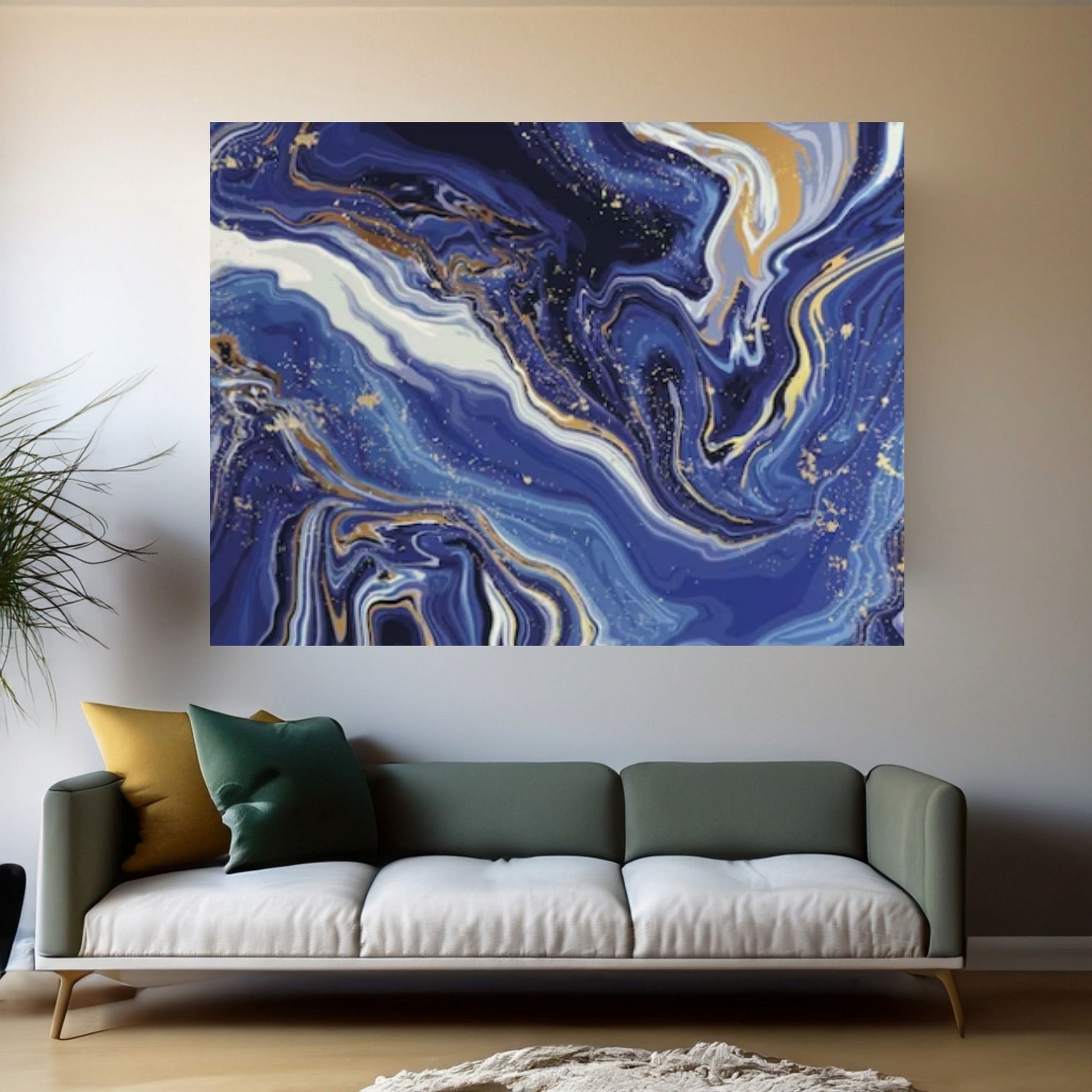 Abstract Navy Blue, White and Gold Marble Canvas Print, Stone Art Print - Y Canvas