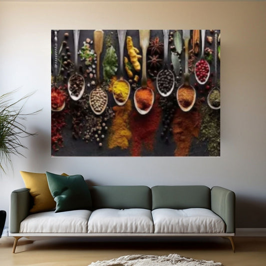 Herbs and Spices Wall Art Posters, Kitchen Theme Decorative Canvas, Still Life Art Paintings For Kitchen Room - Y Canvas