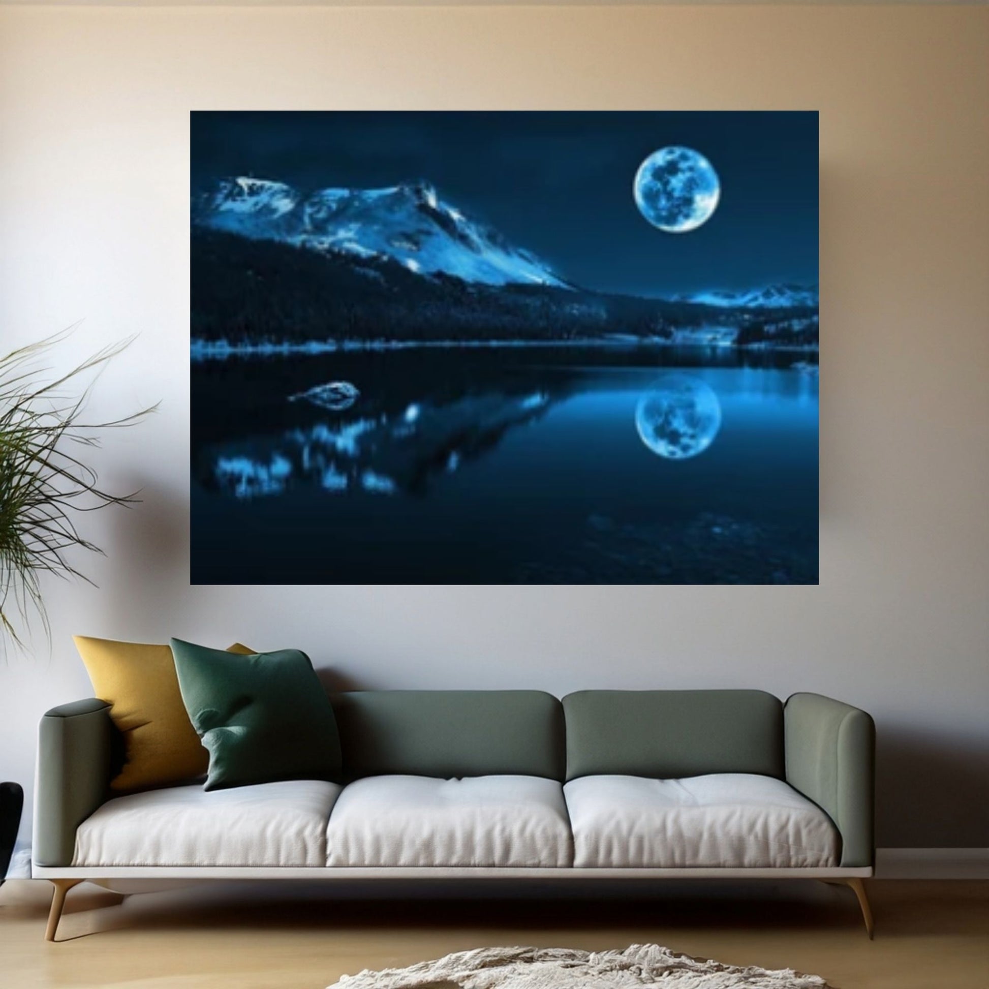 Moon over the Sea, Sea Sparkle Print on Canvas, Modern Wall Art - Y Canvas