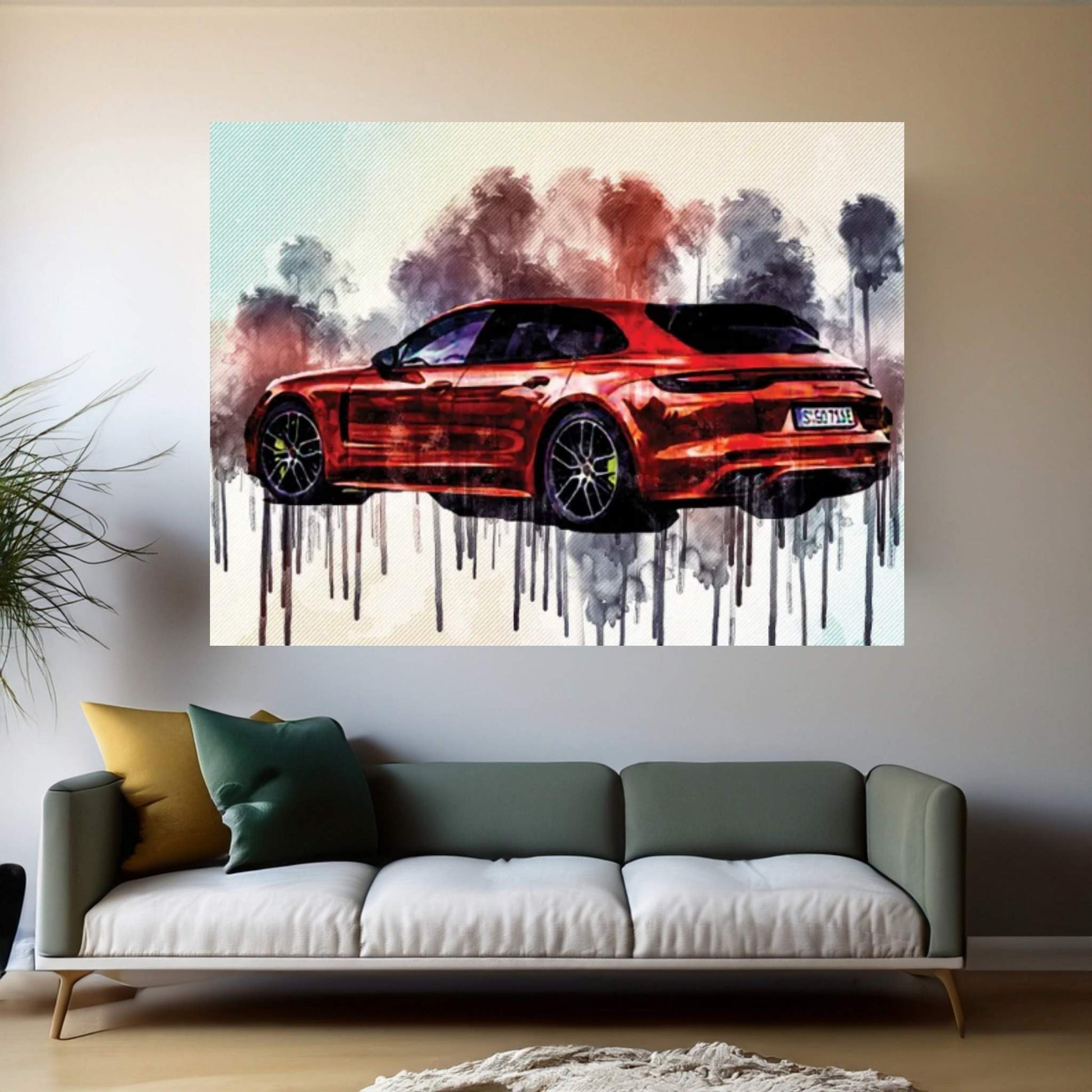 Porsche Panamera 4 E-Hybrid Sport Turismo 2021 Rear View Exterior Orange Sports Tuning Panamera German Sports Cars Canvas Wall Art - Y Canvas