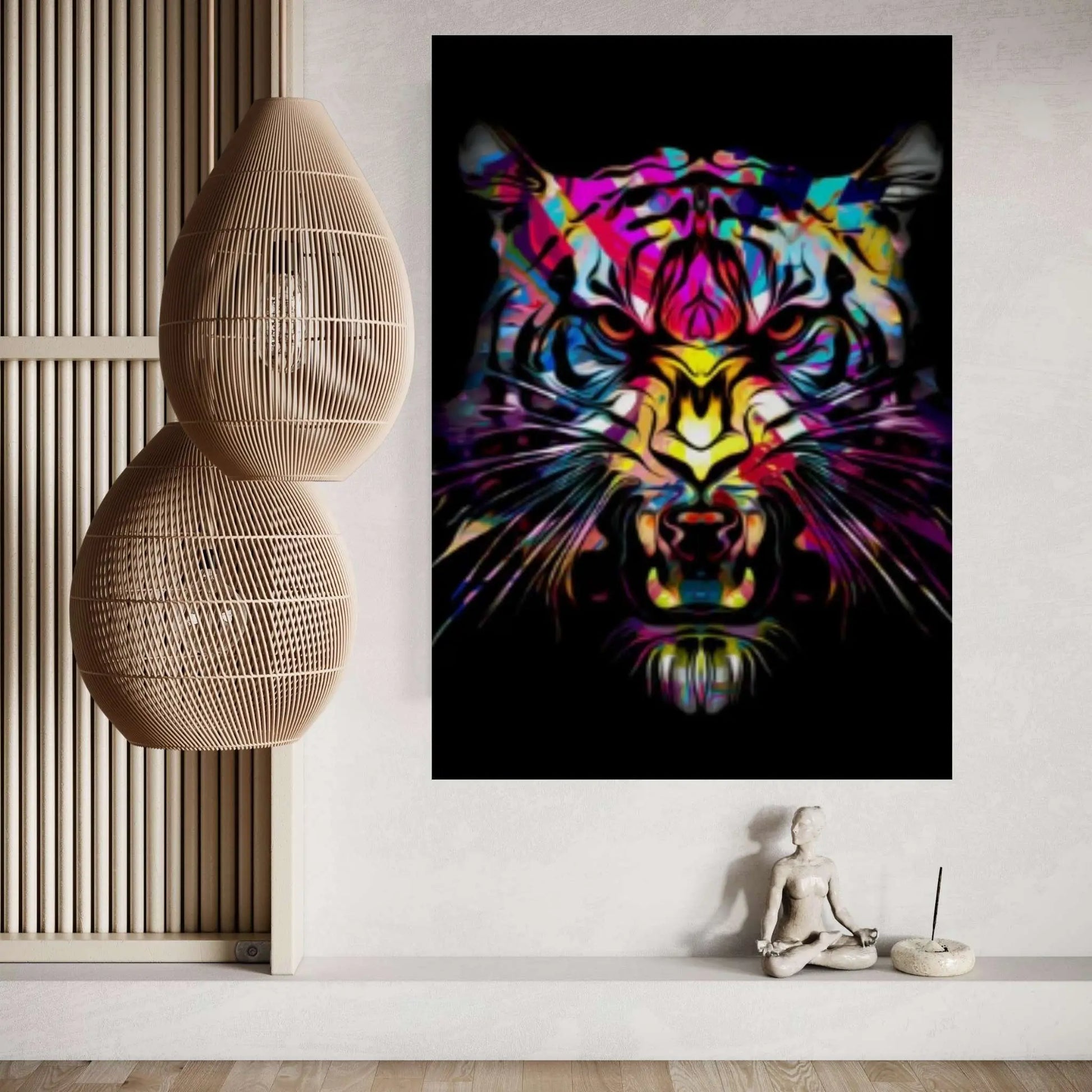 African Tiger Colorful Canvas Wall Art, Tiger wall art, black and white blue eyes - Y Canvas