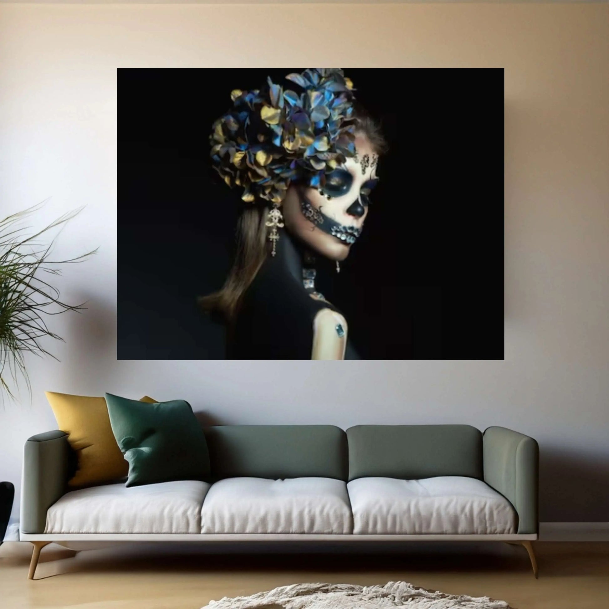 Thoughtful Skeleton Skull Woman Halloween Canvas, Wall Art Canvas Design - Y Canvas