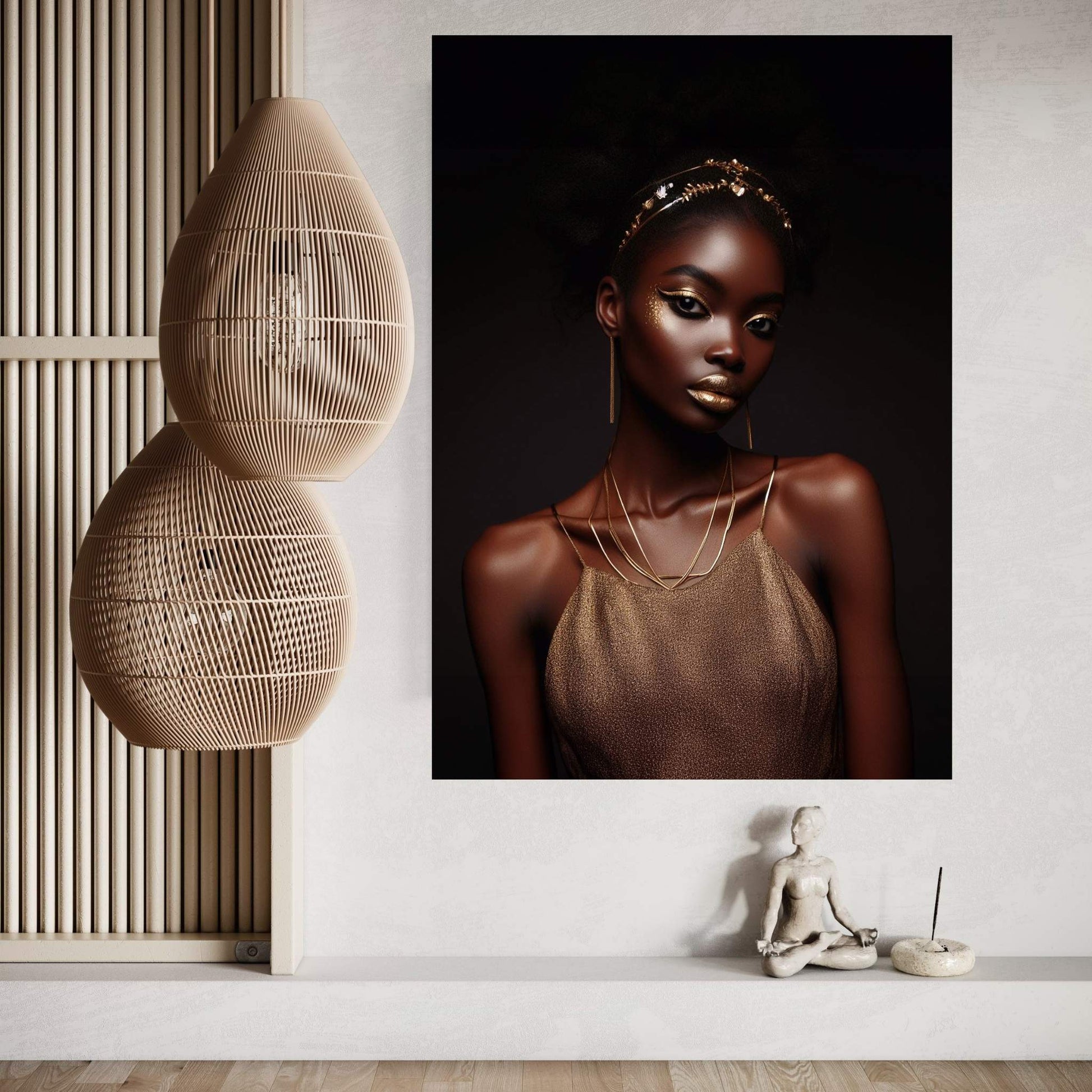 African Black Woman Gold Make-up Canvas Portrait Canvas Wall Art - Y Canvas