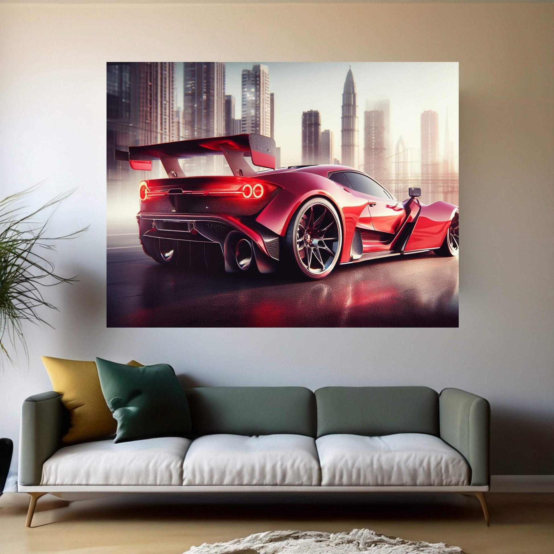 Red Sports Car Canvas Wall Art Decor - Y Canvas