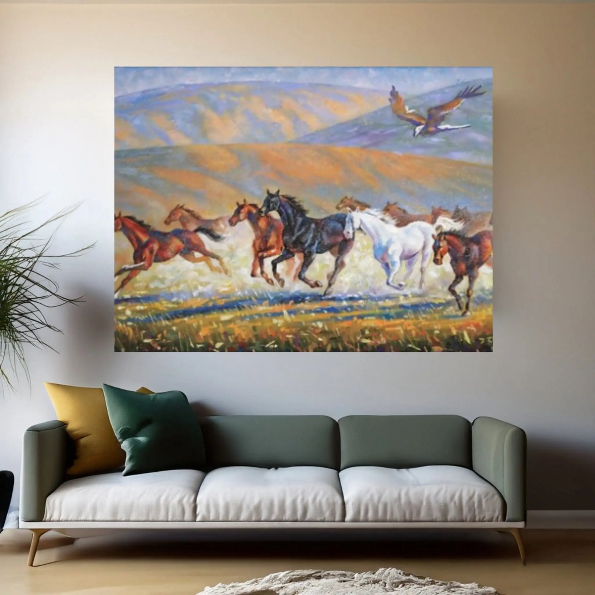 Large Running Horses Canvas Wall Art Print,Horse Poster Large Wall Art,Modern Trendy Wall Art Decor - Y Canvas