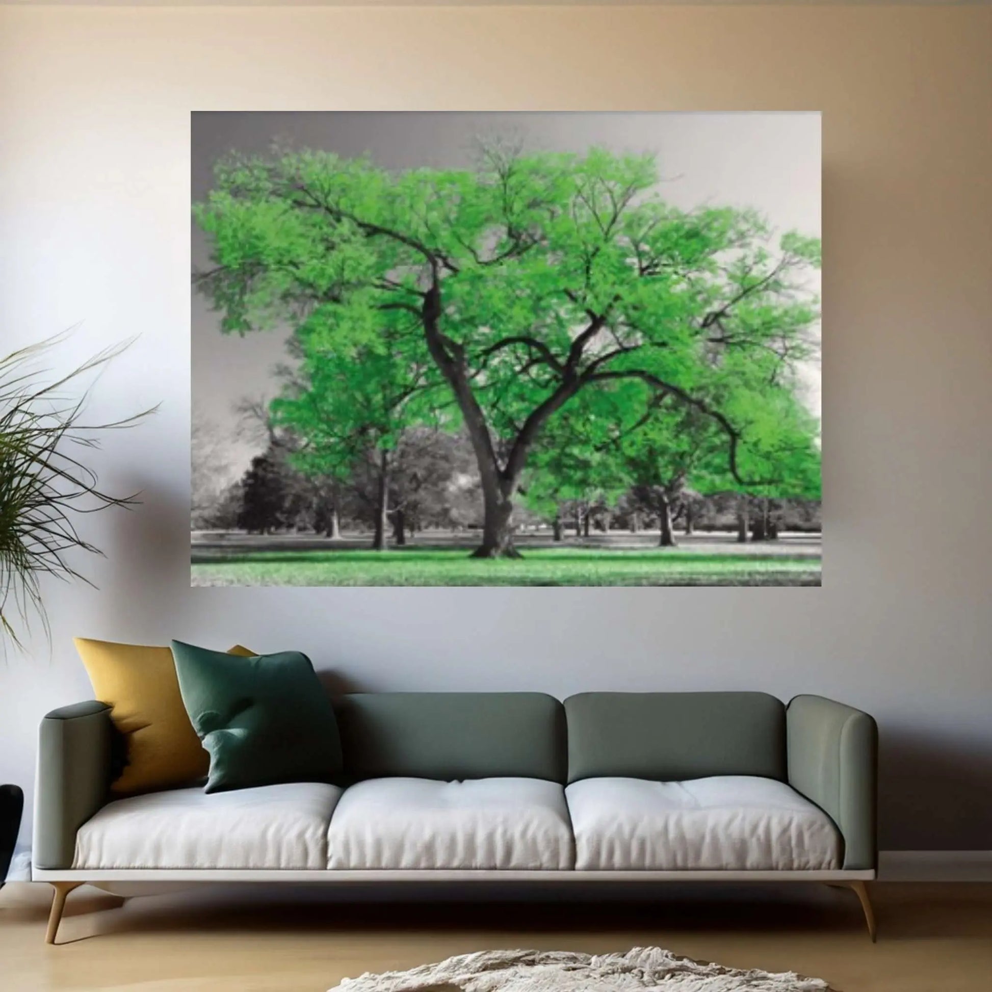 Large Green Tree Teal Leaves Canvas Wall Art Picture Print Decor - Y Canvas