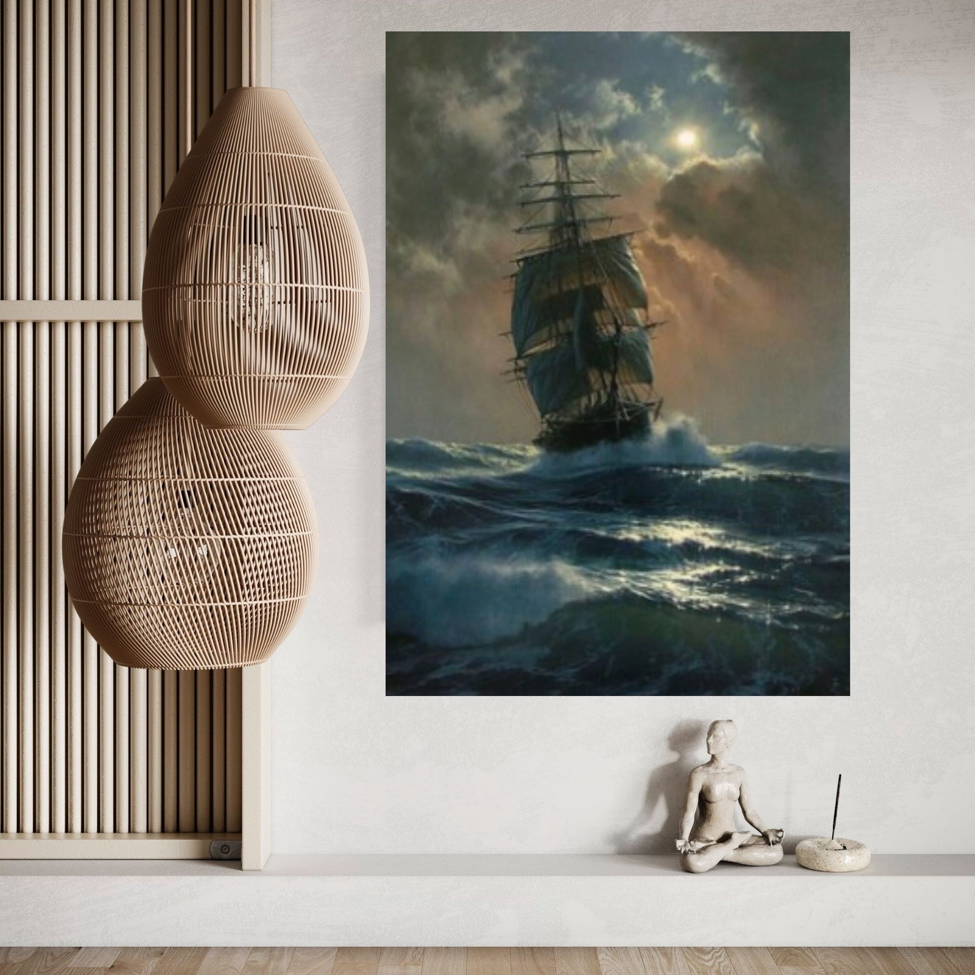 Large Dark Sea Pirates Ship Canvas Wall Art, Pirates Canvas Wall Print, Corsair on Sea Wall Hangings - Y Canvas