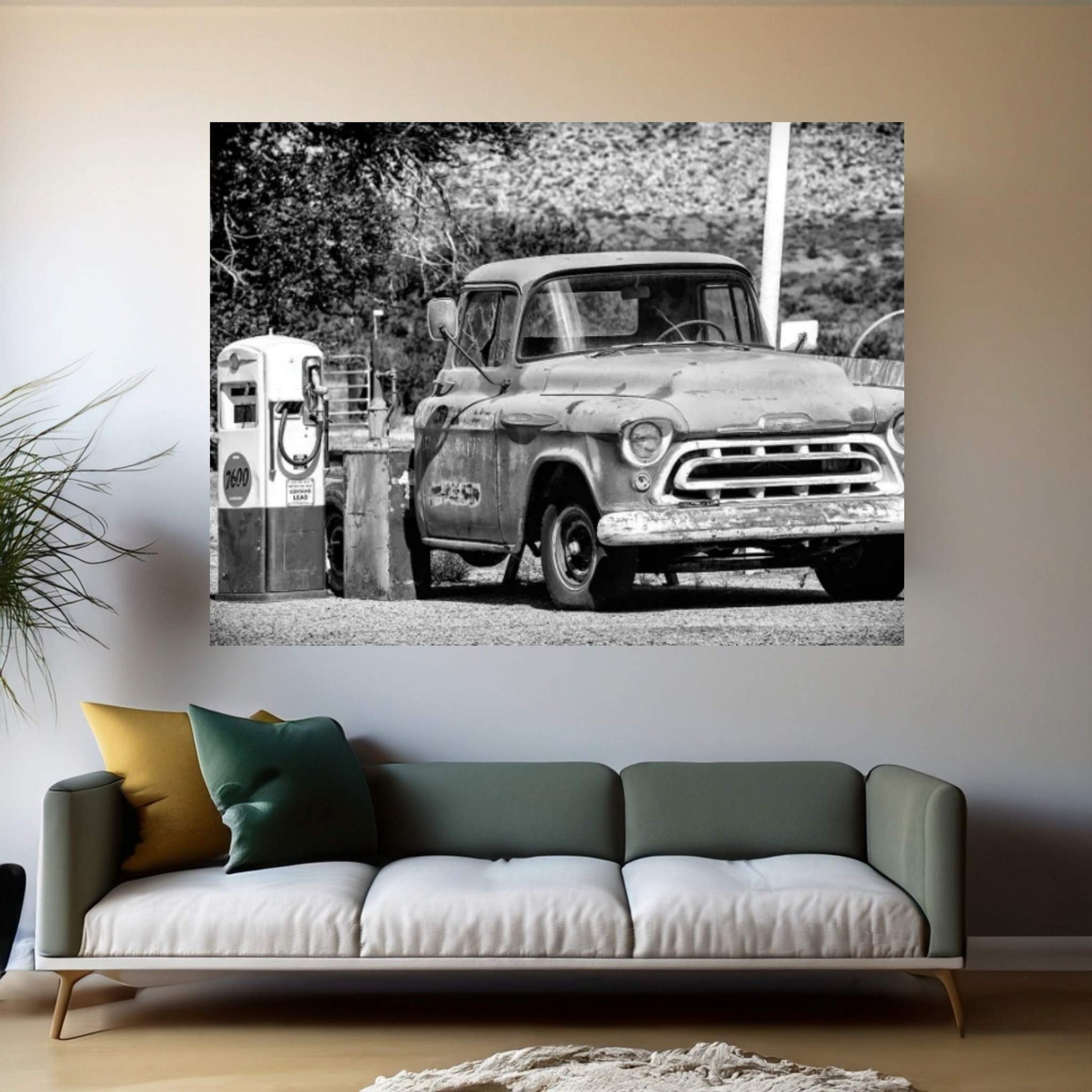 Black Arizona Series - Old Chevrolet Gas Station Canvas Wall Art - Y Canvas