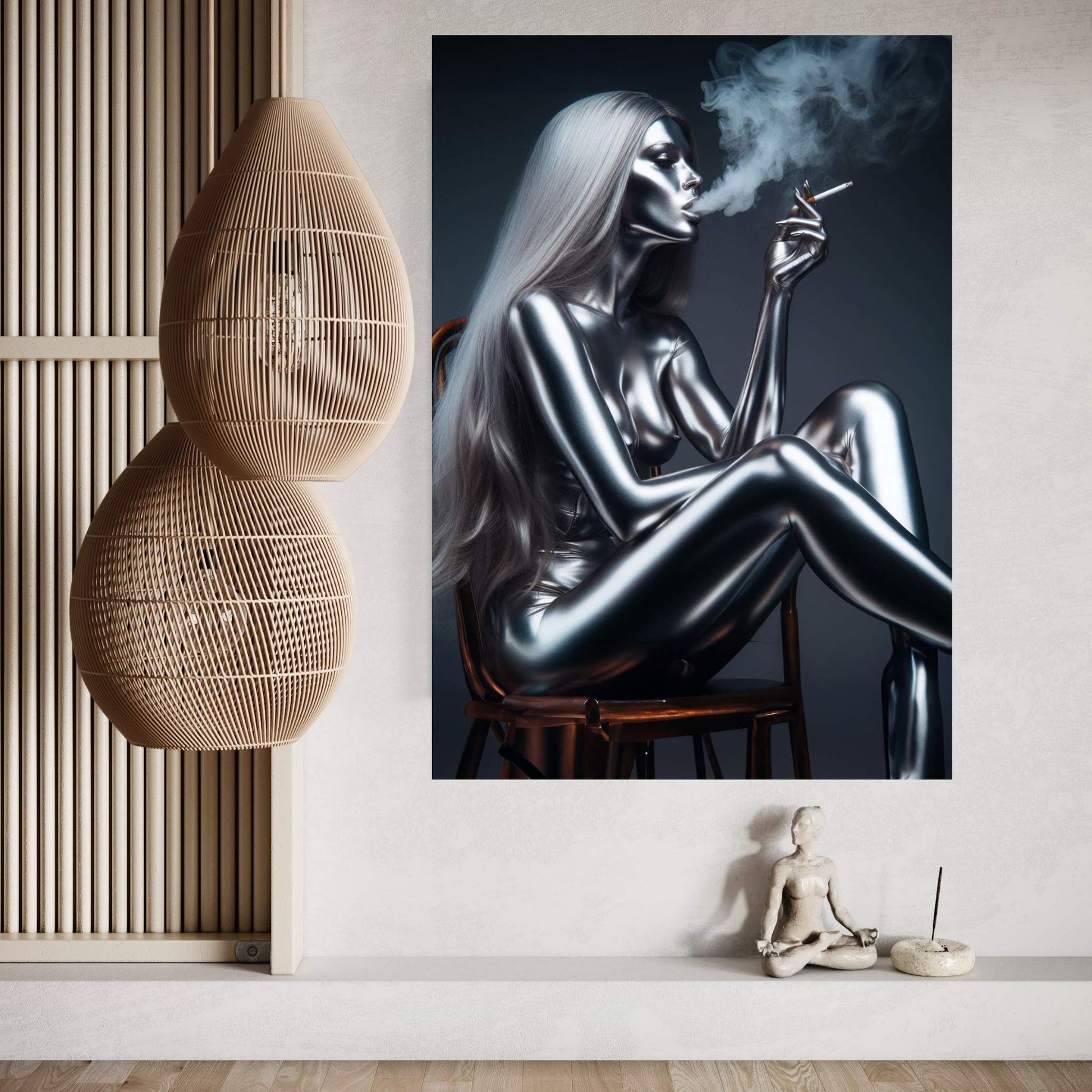 Metalic Robotics Smoke Woman Canvas Wall Art - Y Canvas