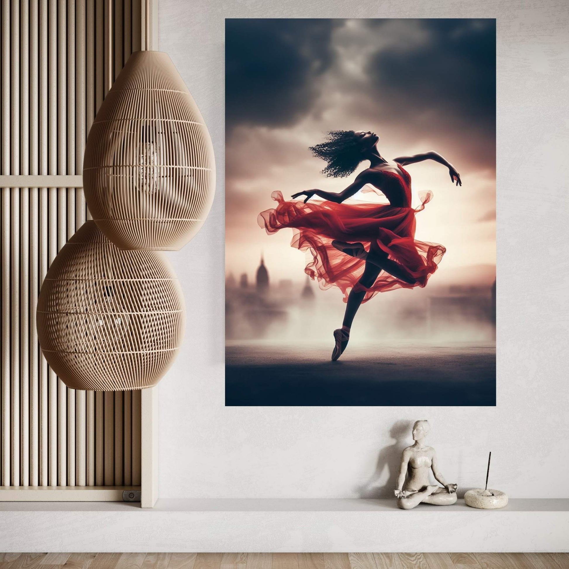 African Black Woman Ballerina in Red Dress Canvas Wall Art Home Decor - Y Canvas