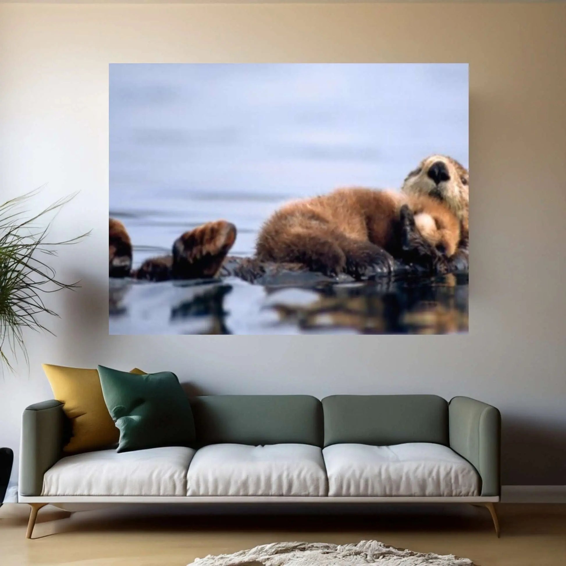 Baby Sea otter save from being wet Canvas Wall Art Design - Y Canvas