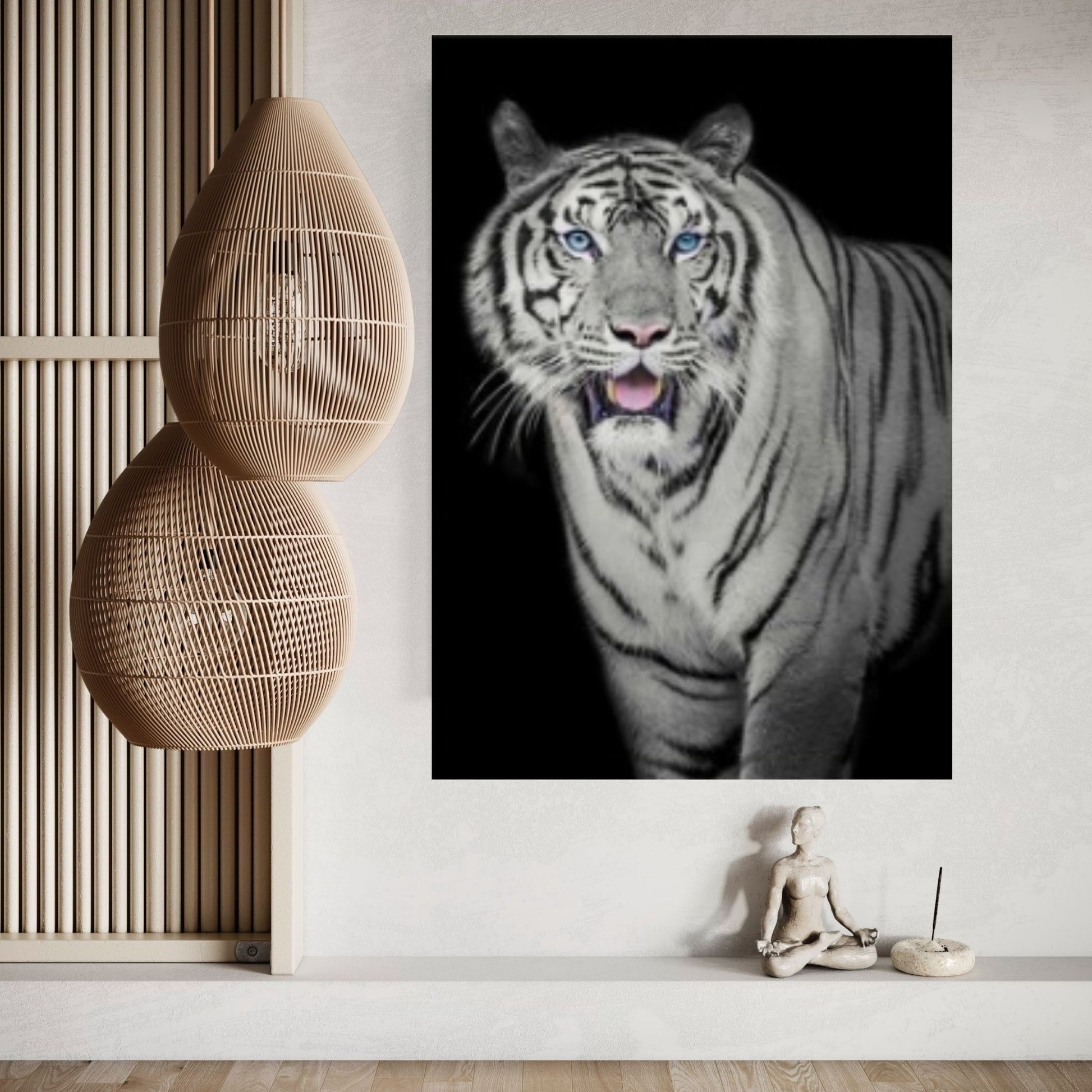 African Lion Canvas Wall Art, Black and white blue eyes lion Canvas Print - Y Canvas