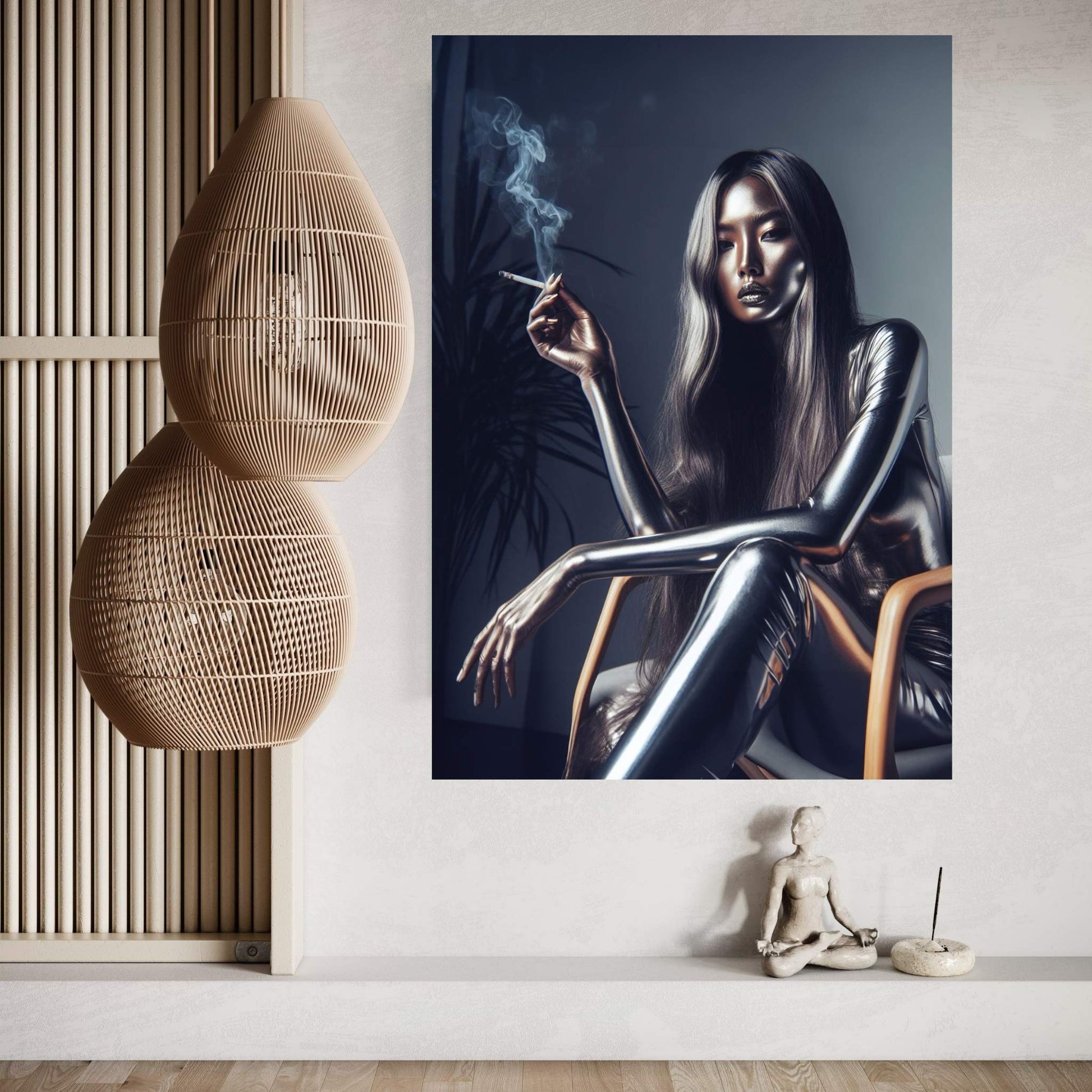 Metalic Robotics Smoke Woman Canvas Wall Art - Y Canvas