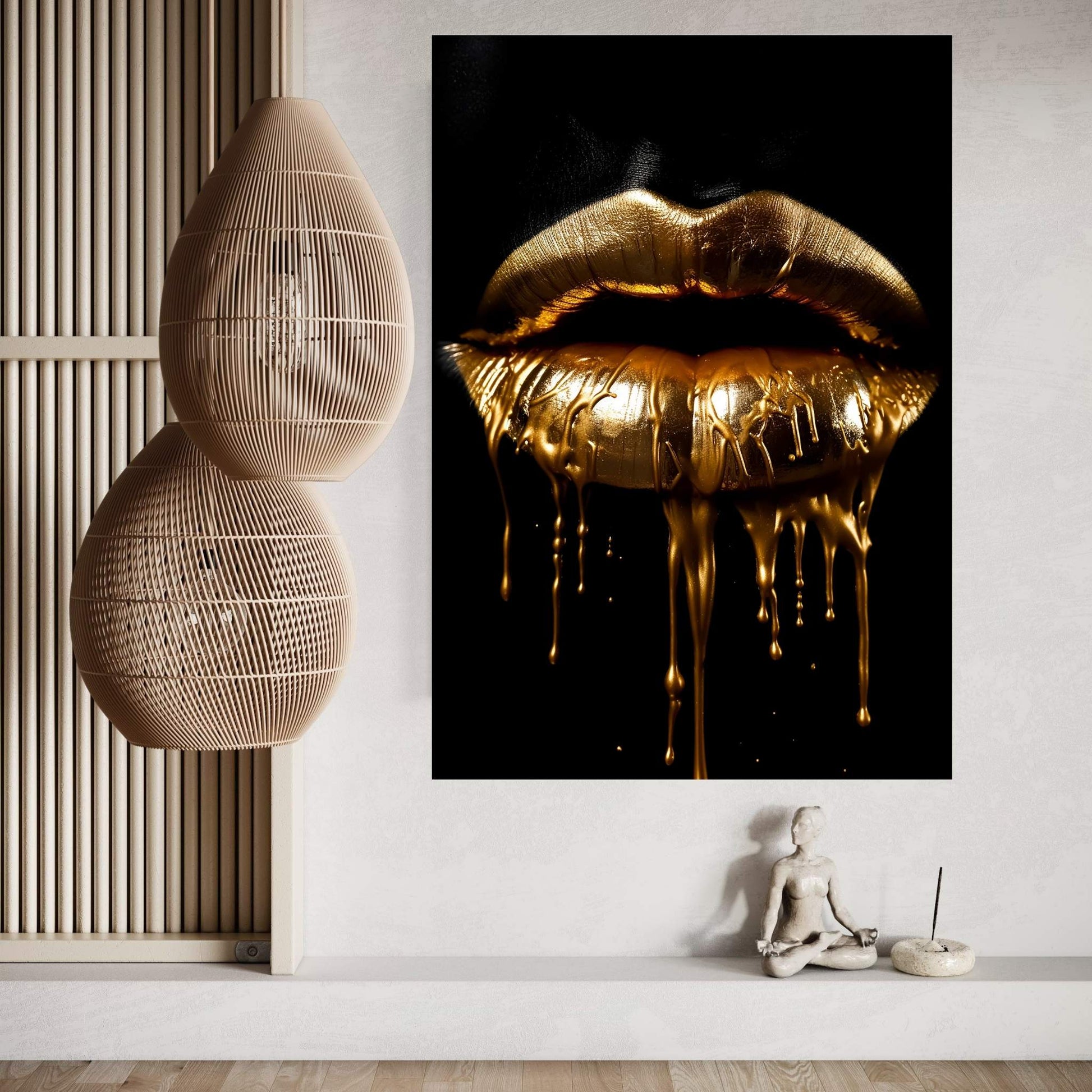 Gold Lips Woman Black Woman Gold Lips Canvas Wall Art - Y Canvas