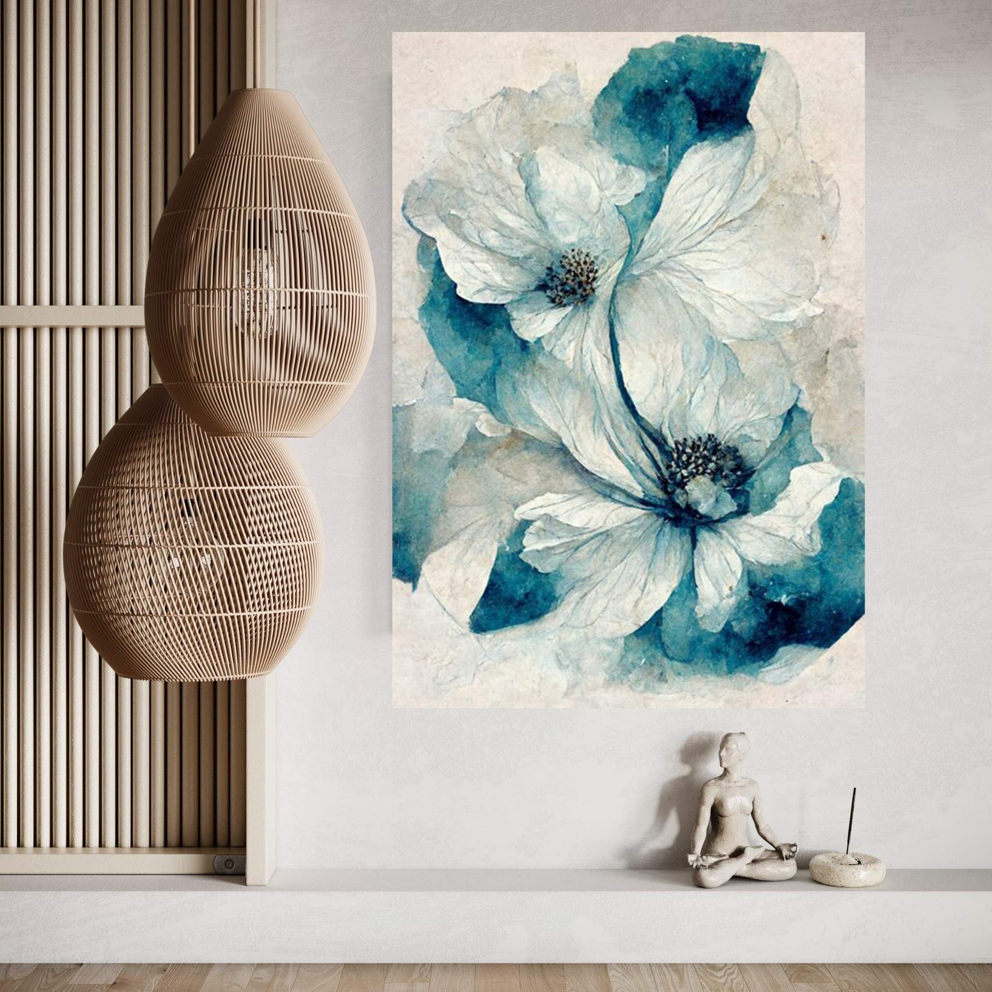 Blue White Flower Abstract Canvas Wall Art - Y Canvas