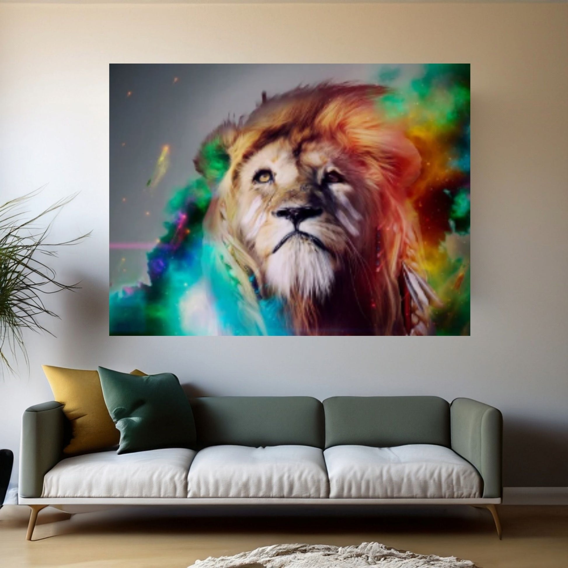 African Lion Canvas Wall Art, Colorful lion Canvas Print - Y Canvas