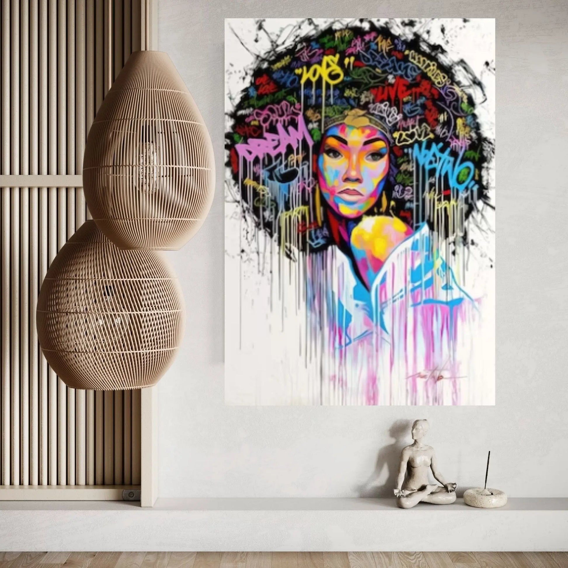 Banksy Poster, Colourful Canvas, Banksy Graffiti Art Print, African Woman Graffiti Wall Art, Famous Mural Quote Canvas Wall Art - Y Canvas