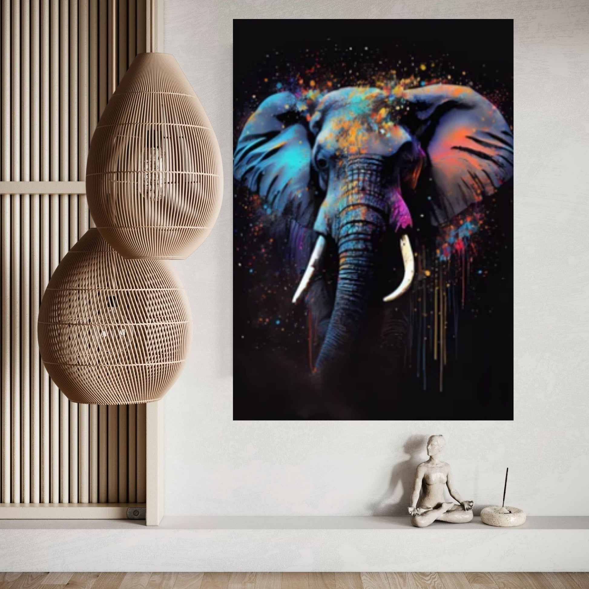 Abstract Animal Elephant Canvas Wall Art, Geometric Pop Art Portrait Illustration - Y Canvas