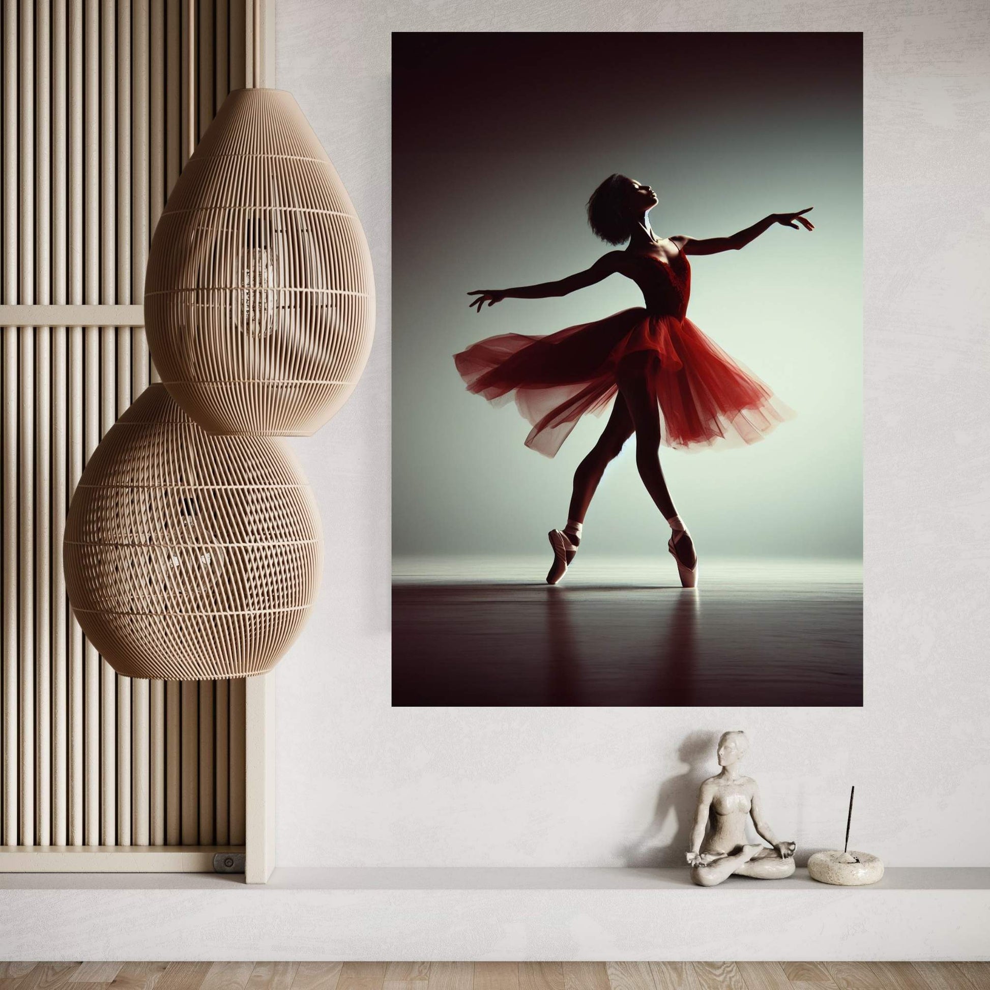 African Black Woman Ballerina in Red Dress Canvas Wall Art Home Decor - Y Canvas