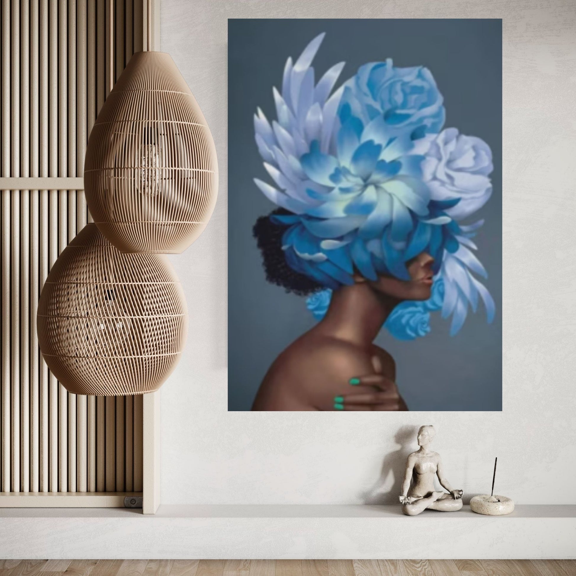 Woman With Blue Roses Canvas Art, Floral Head Woman Art Woman Wall Art, Red Roses Art - Y Canvas