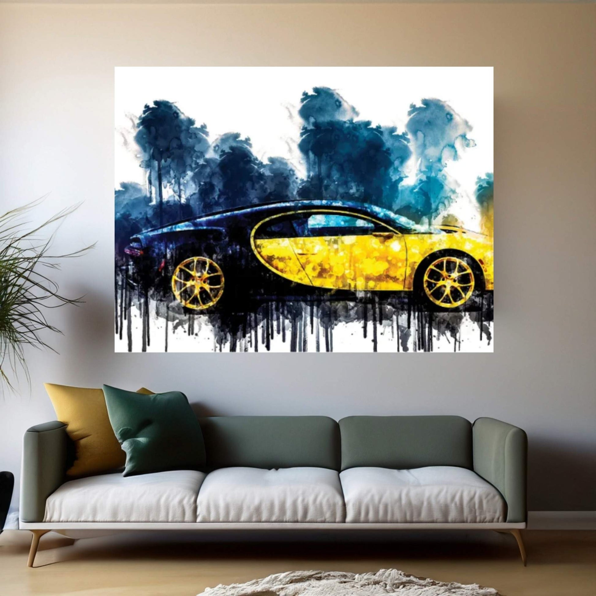 2018 Bugatti Chiron Yellow And Black Vehicle CDXLVI Canvas Wall Art - Y Canvas