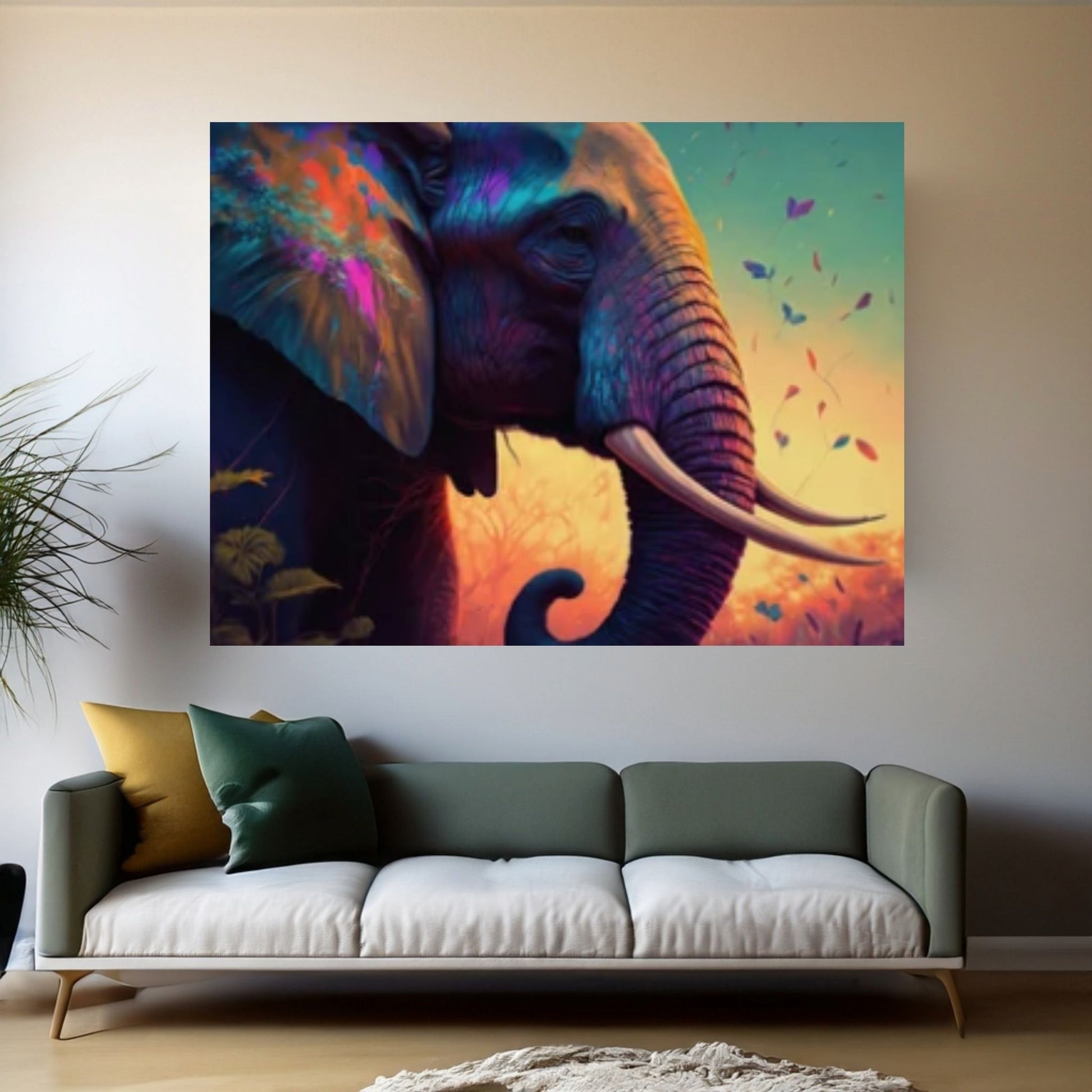 Abstract Animal Elephant Canvas Wall Art, Geometric Pop Art Portrait Illustration - Y Canvas