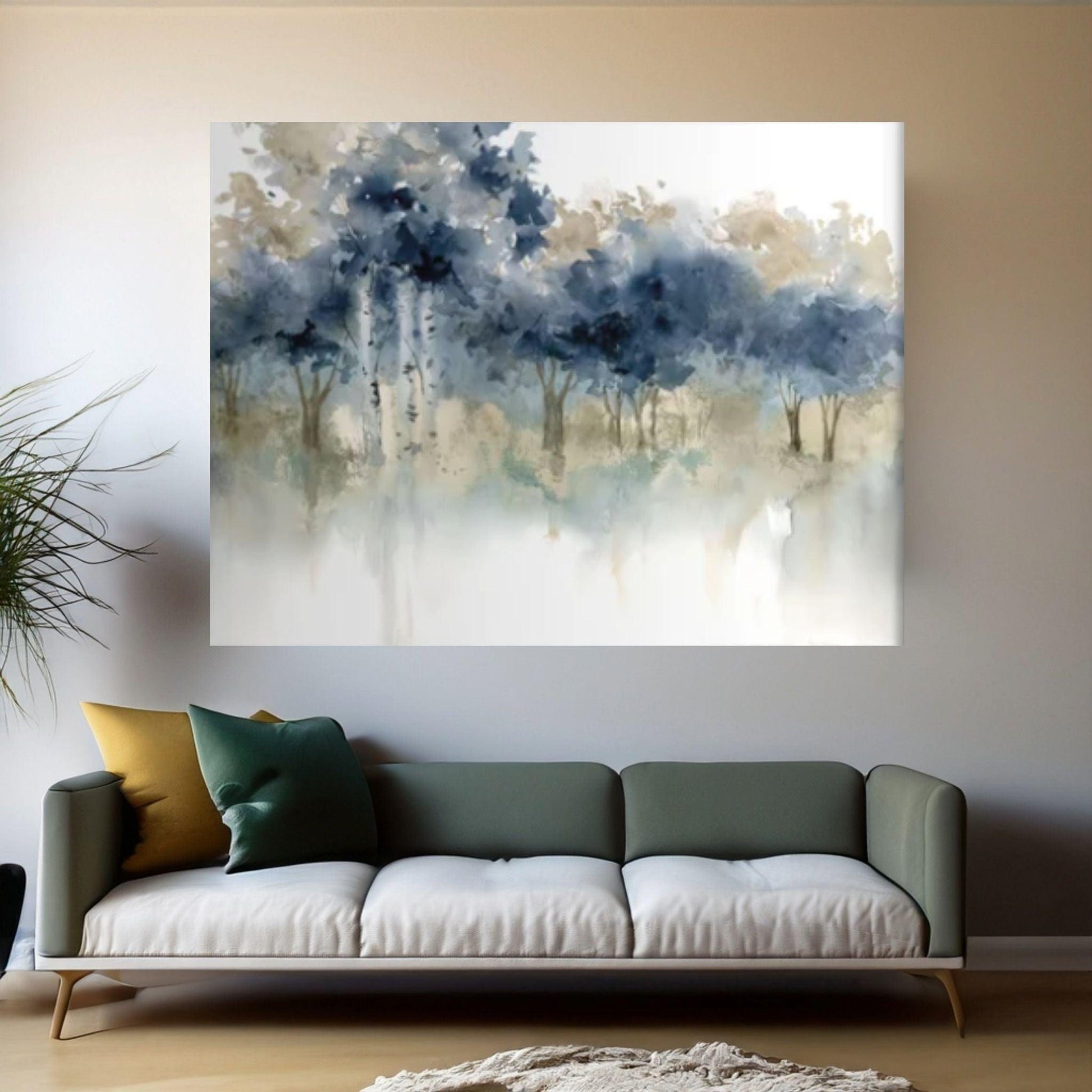 Blue Gold Oil Painting Canvas Wall Art, Modern, Luxury Wall Art, Blue Gold Abstract - Y Canvas