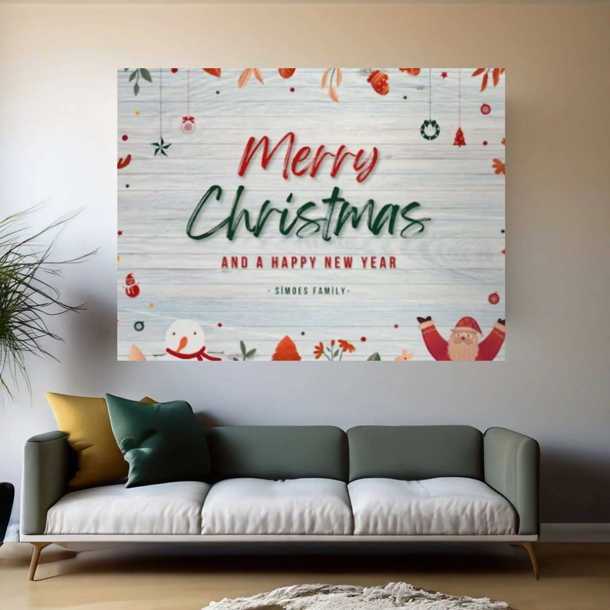 Christmas Decor Sign Personalized Custom Family Welcome Home Holiday Wall Art Canvas Print Decorations Name Sign Modern Farmhouse Wall Decor - Y Canvas