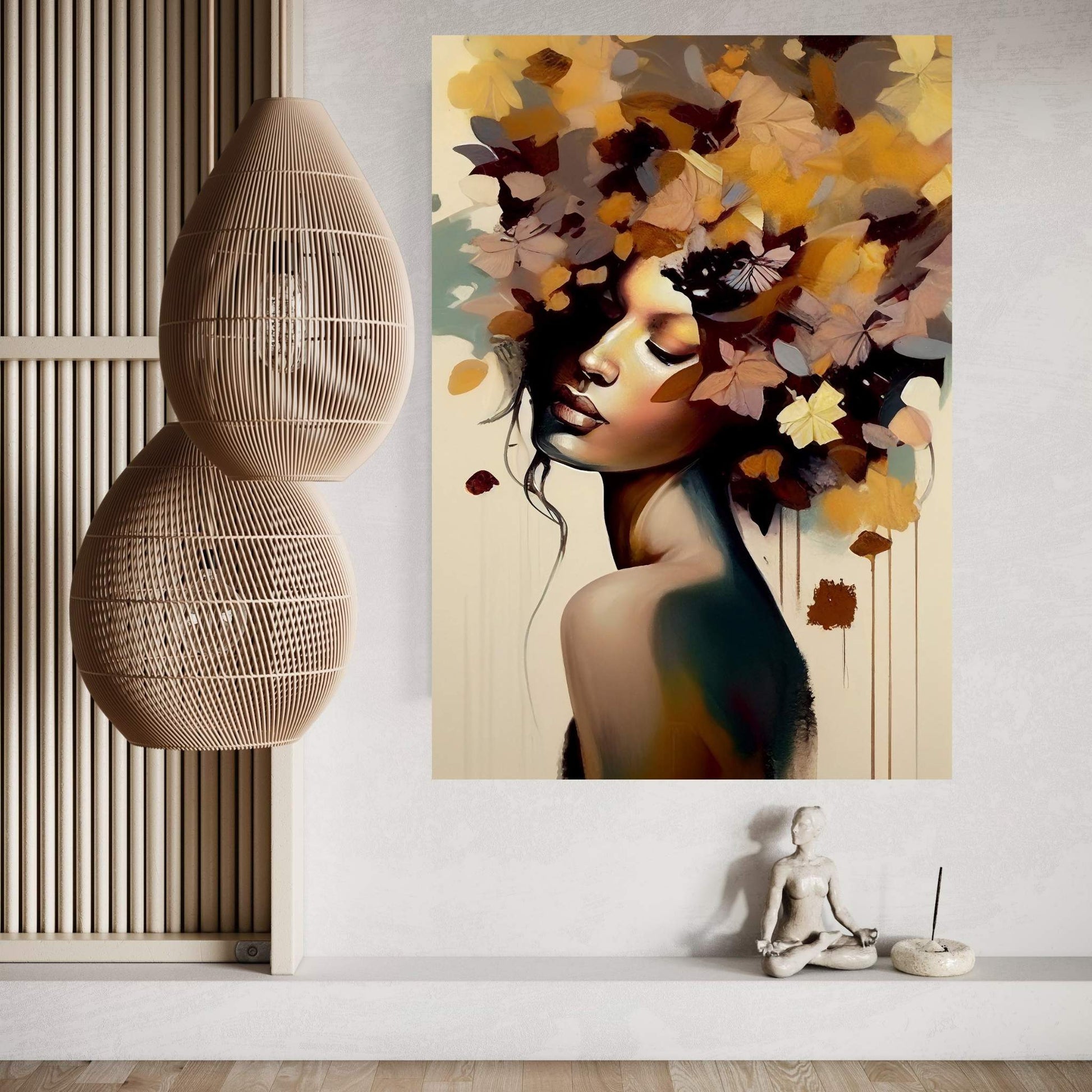 Woman Portrait Flower Head Canvas Wall Art - Y Canvas