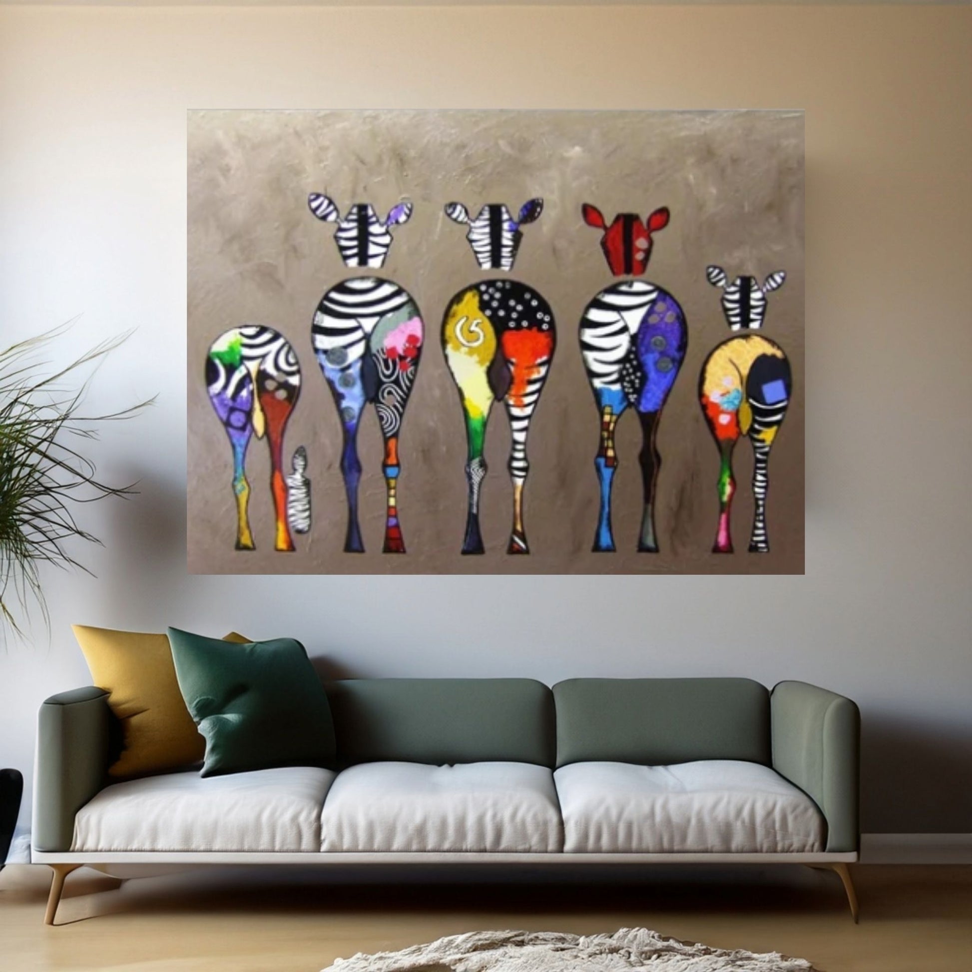 Zebra Artwork, Painting Art Canvas, Five Zebra Printed, Banksy Zebra Canvas Art, - Y Canvas