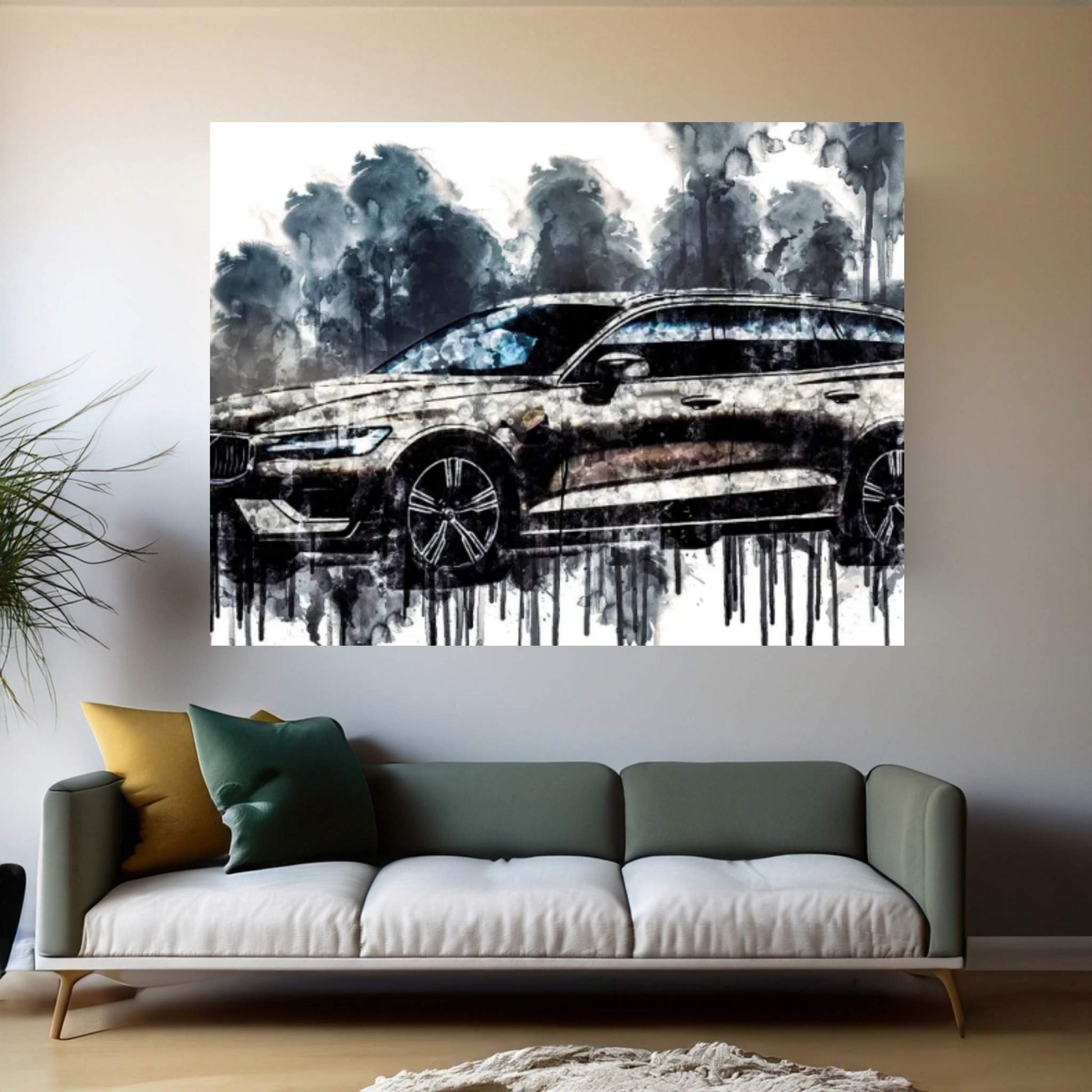 Car 2018 Volvo V60 T8 Inscription Canvas Wall Art - Y Canvas