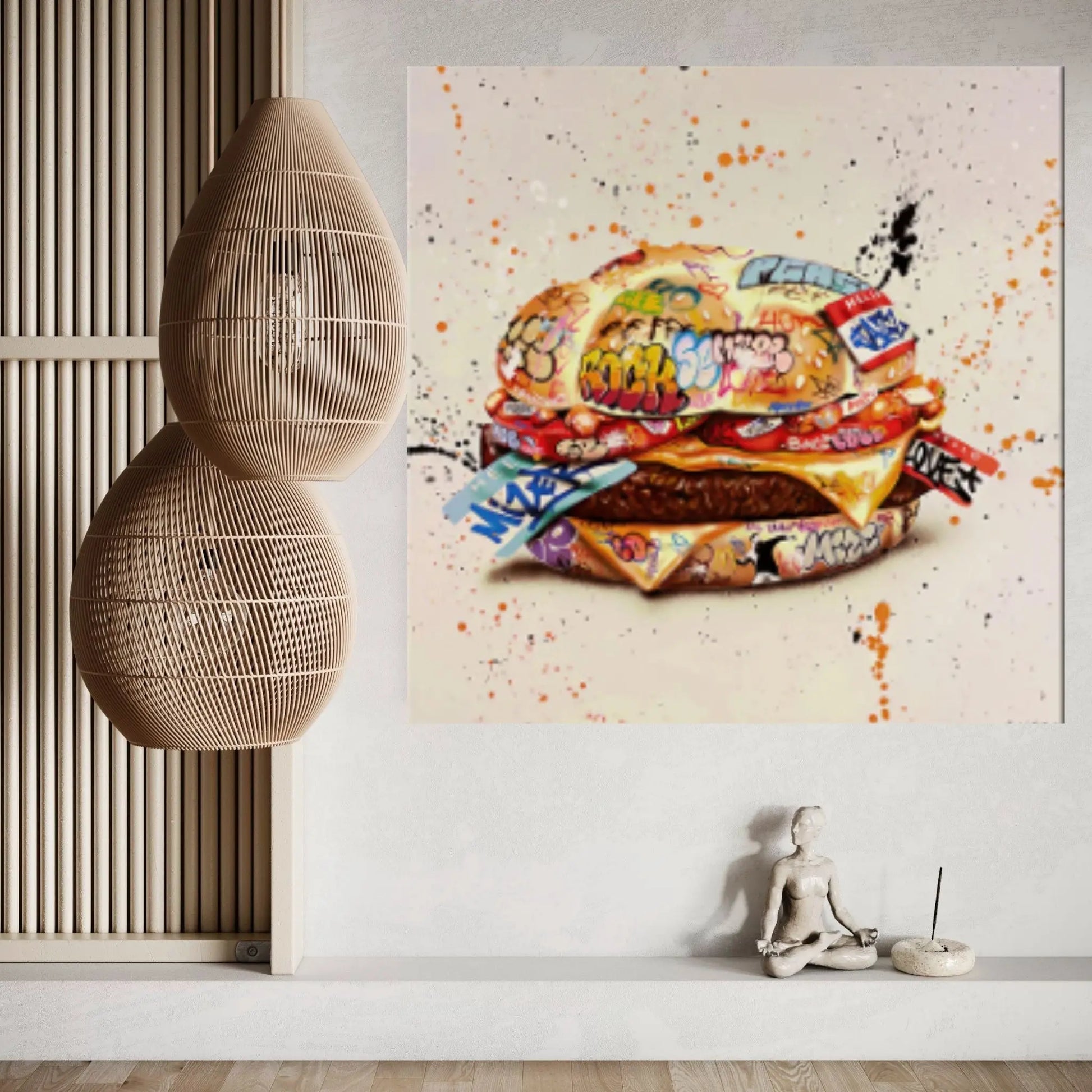 Banksy Canvas Wall Decor Canvas Wall Art, Banksy Burger Canvas Decor, Hamburger Graffiti Canvas Art - Y Canvas