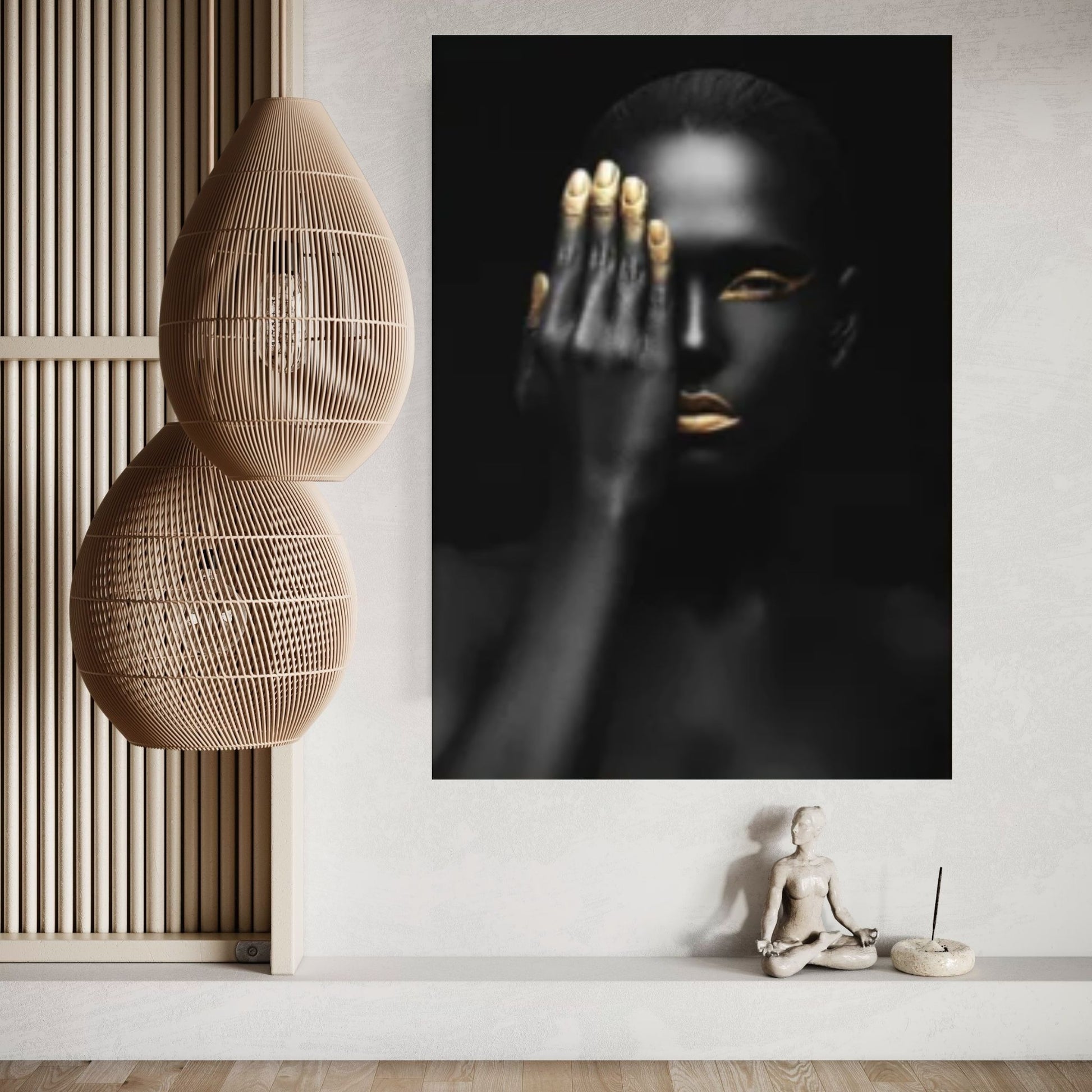 African Art Wall Decor, African Woman Makeup Wall Art, Abstract Canvas Art, Modern Gold Lips Wall Art - Y Canvas