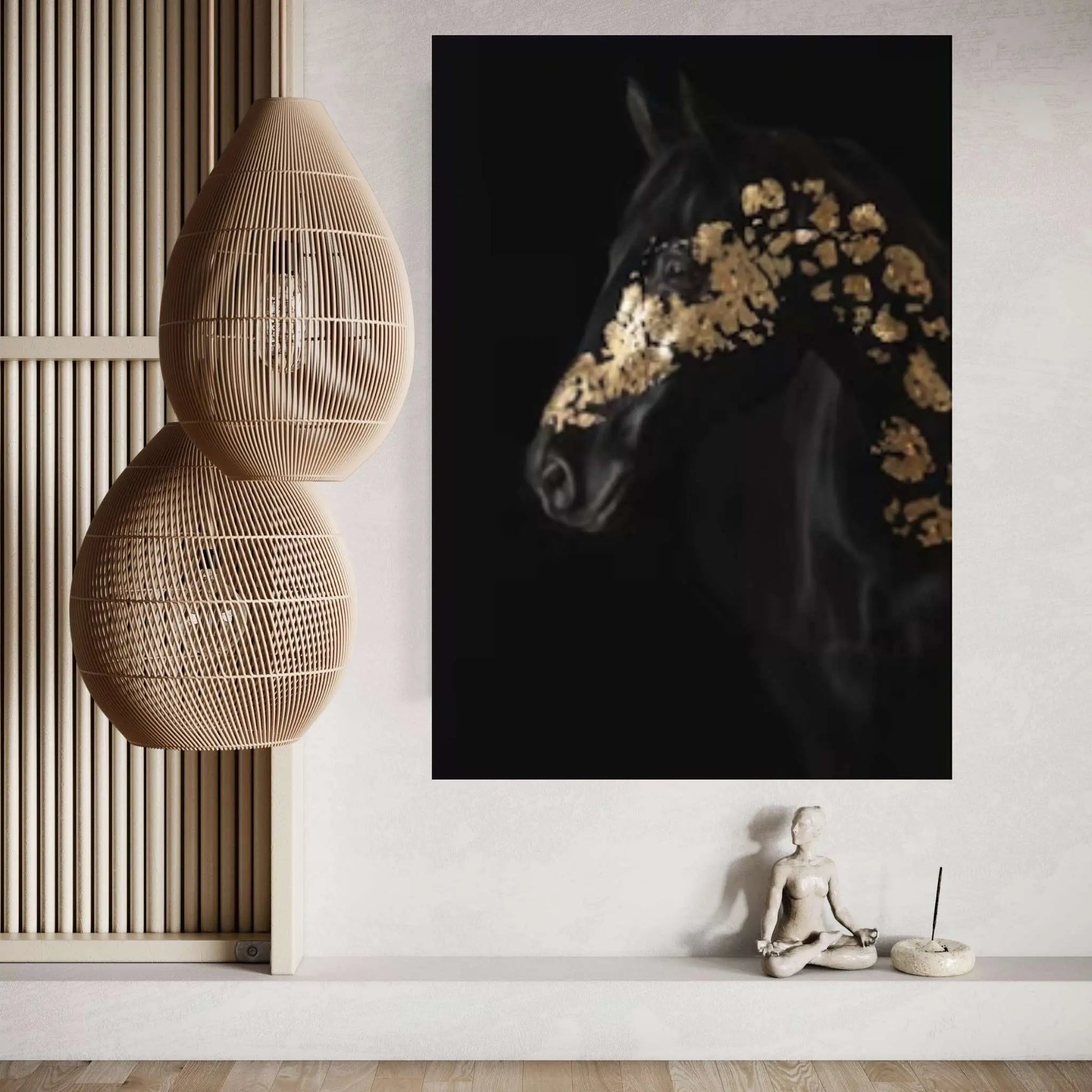 Gold Black Horse Print Poster Canvas Art, Animal Painting Horse Canvas Wall Art - Y Canvas