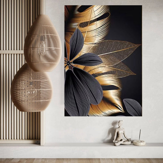 Art Painting Nordic Living Room Decoration Canvas Wall Art Picture Black Golden Plant Leaf Canvas Poster Print - Y Canvas