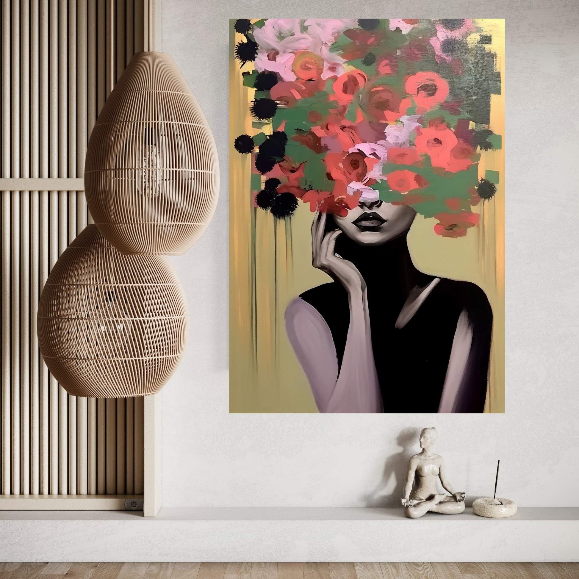 Woman Portrait Flower Head Canvas Wall Art - Y Canvas